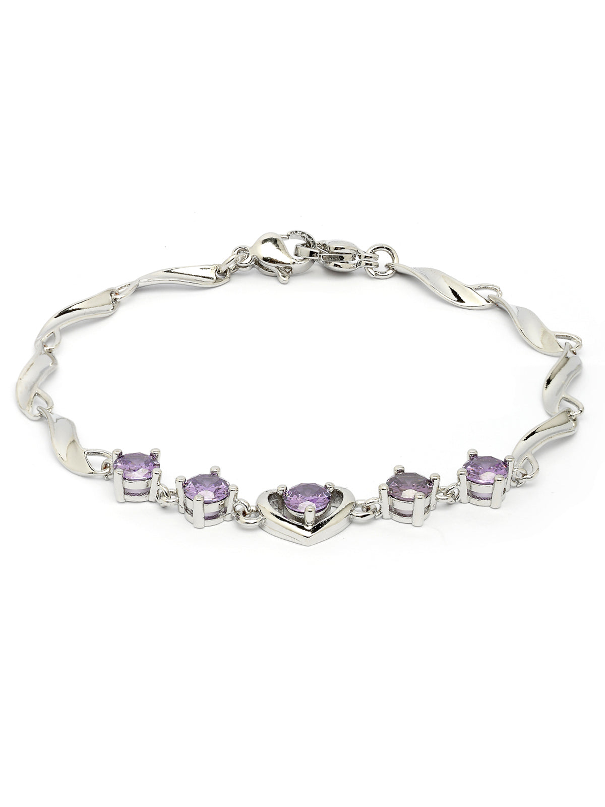 Scintillare By Sukkhi Lovely Copper Sterling Silver Plated Heart Shaped Designed Purple Charm Bracelet Jewellery For Women & Girls|Gifts for Wife Girlfriend Mother Sister|BC107149