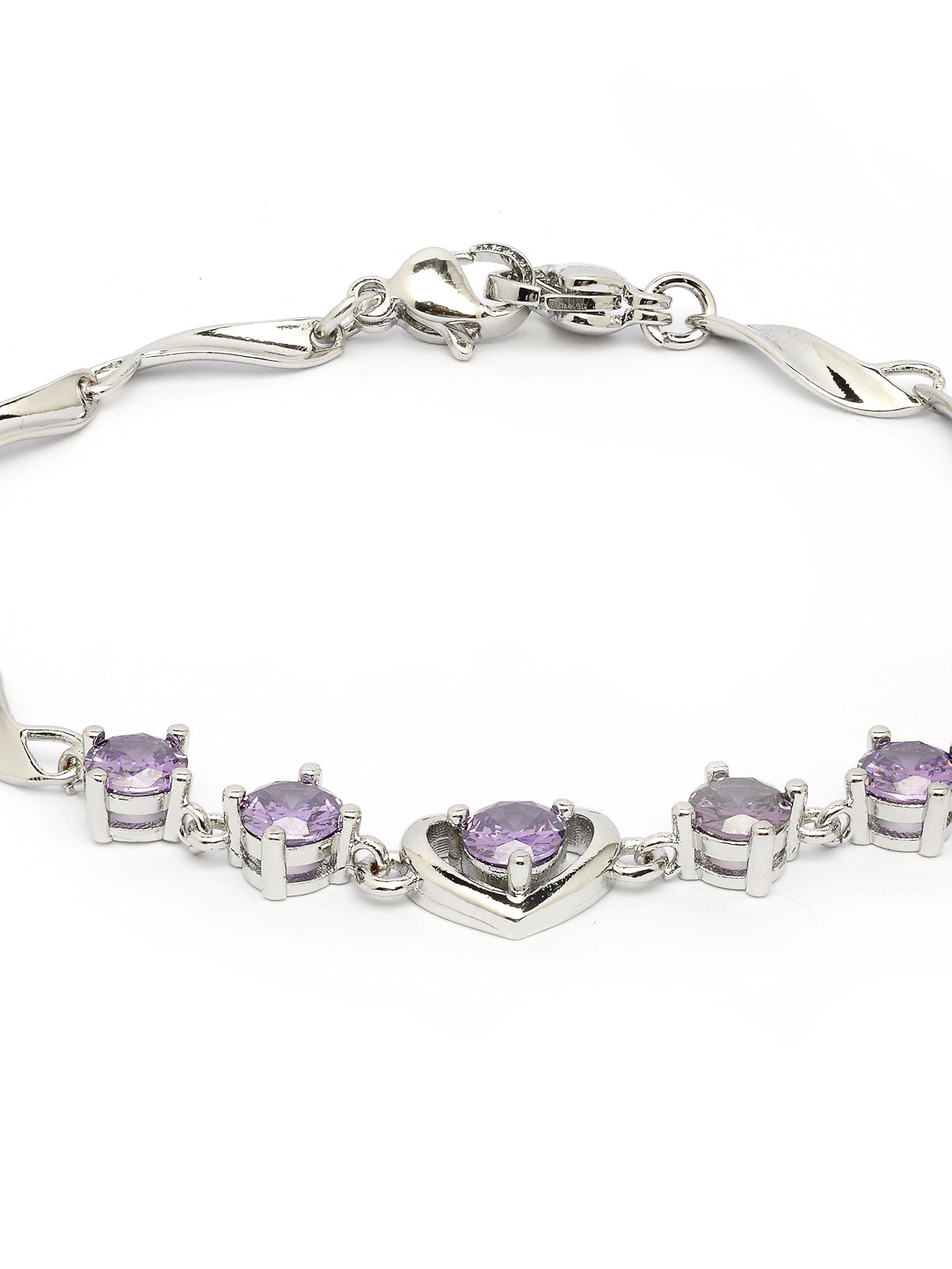 Scintillare By Sukkhi Lovely Copper Sterling Silver Plated Heart Shaped Designed Purple Charm Bracelet Jewellery For Women & Girls|Gifts for Wife Girlfriend Mother Sister|BC107149