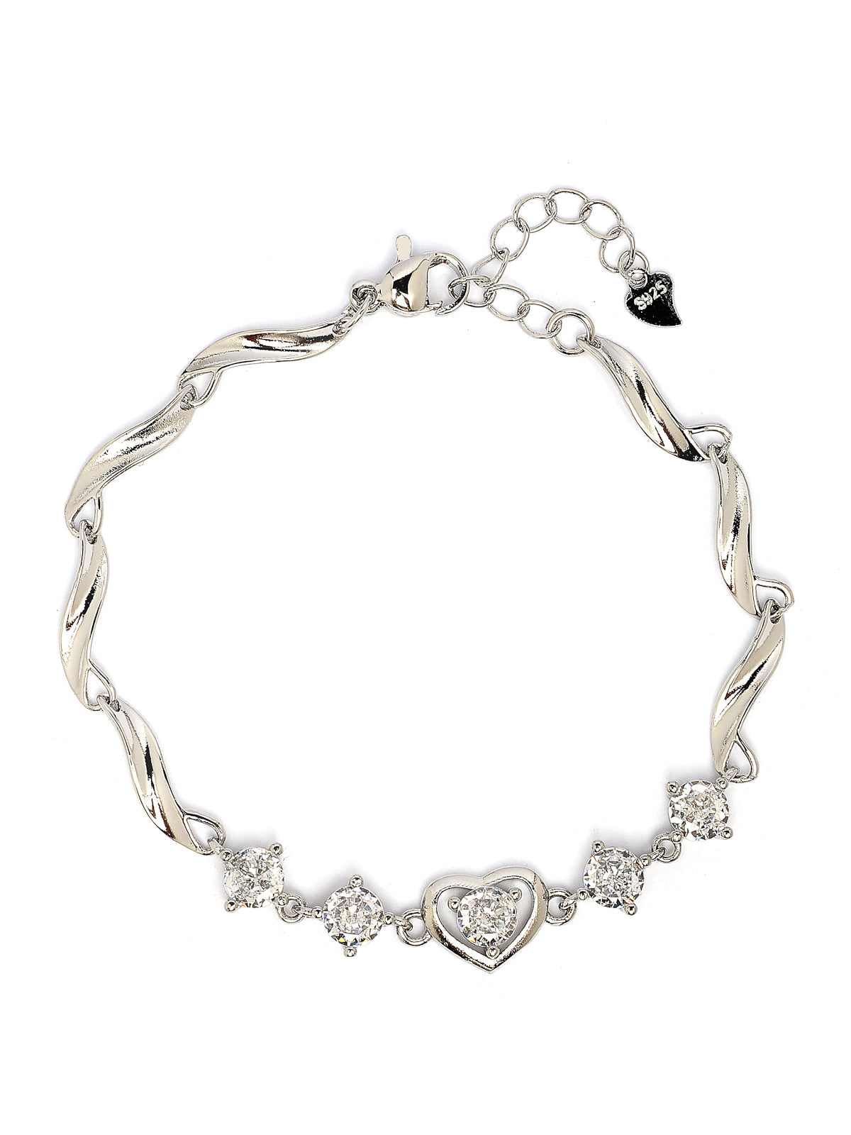 Scintillare By Sukkhi Lovely Copper Sterling Silver Plated Heart Shaped Designed Silver Charm Bracelet Jewellery For Women & Girls|Gifts for Wife Girlfriend Mother Sister|BC107150