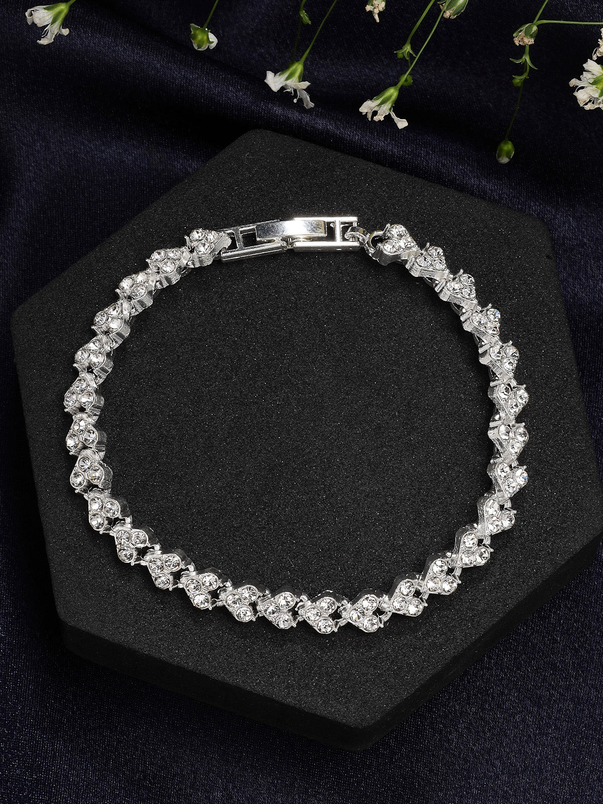 Scintillare By Sukkhi Bewitching Stylish Platinum Plated Crystal Diamond Studded Silver Adjustable Bracelet Jewellery for Women & Girls|Gifts for Wife Girlfriend Mother Sister|BC107152