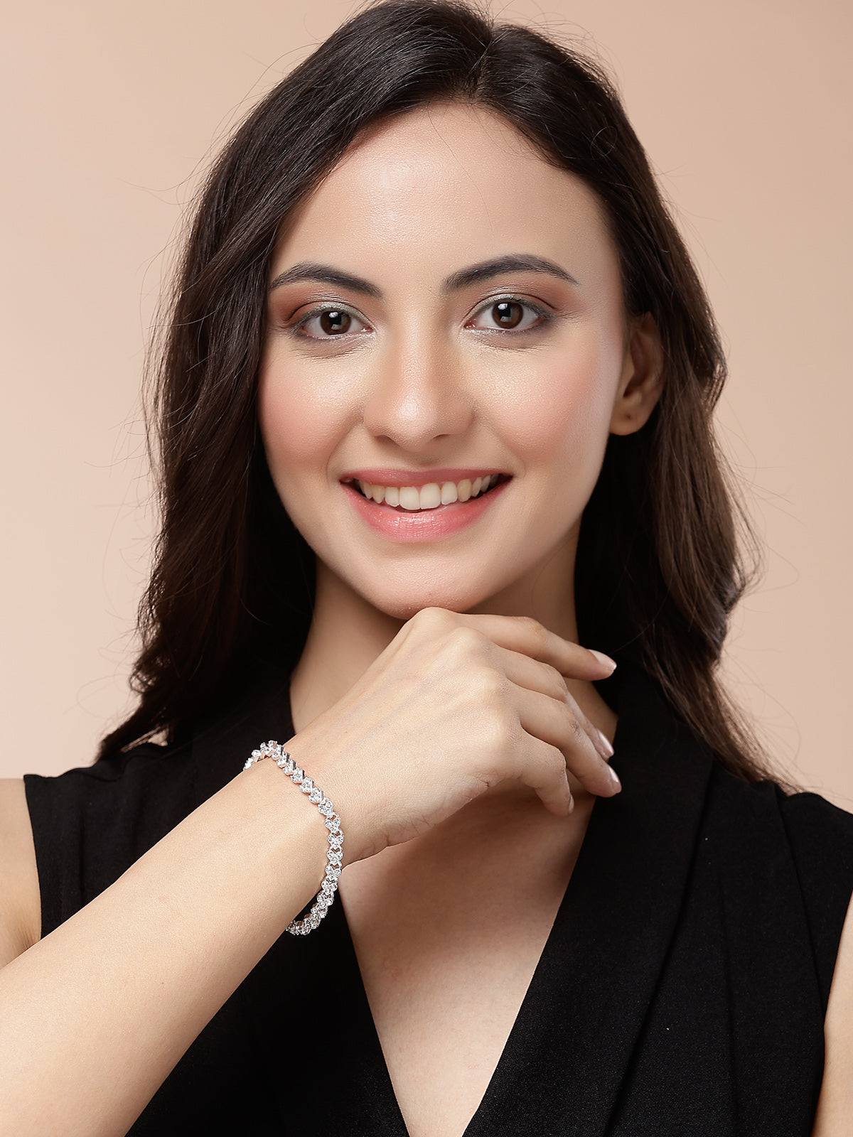 Scintillare By Sukkhi Bewitching Stylish Platinum Plated Crystal Diamond Studded Silver Adjustable Bracelet Jewellery for Women & Girls|Gifts for Wife Girlfriend Mother Sister|BC107152