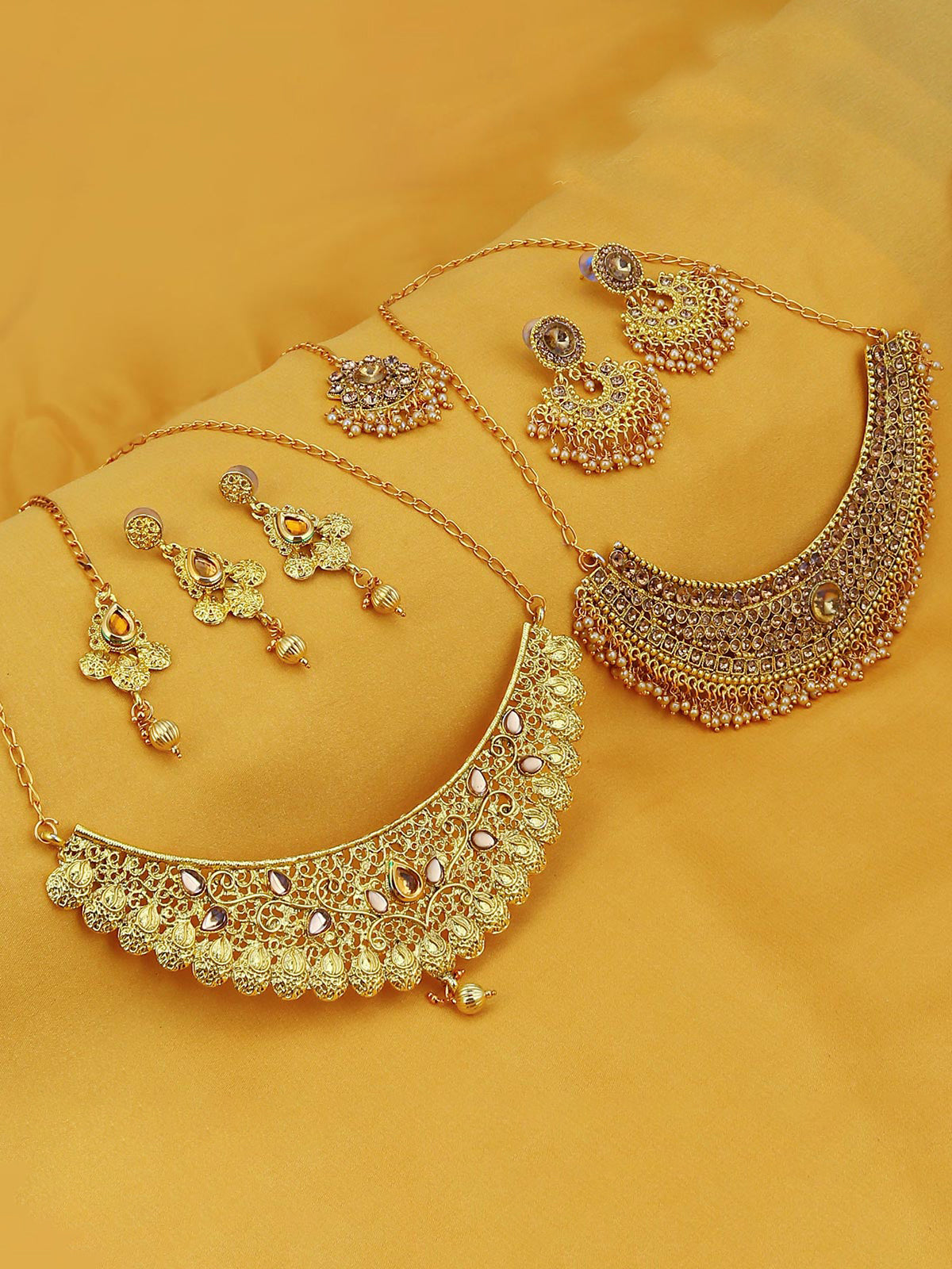 Sukkhi Glamorous LCT Gold Plated Pearl Choker Necklace Set Combo For Women CB73381