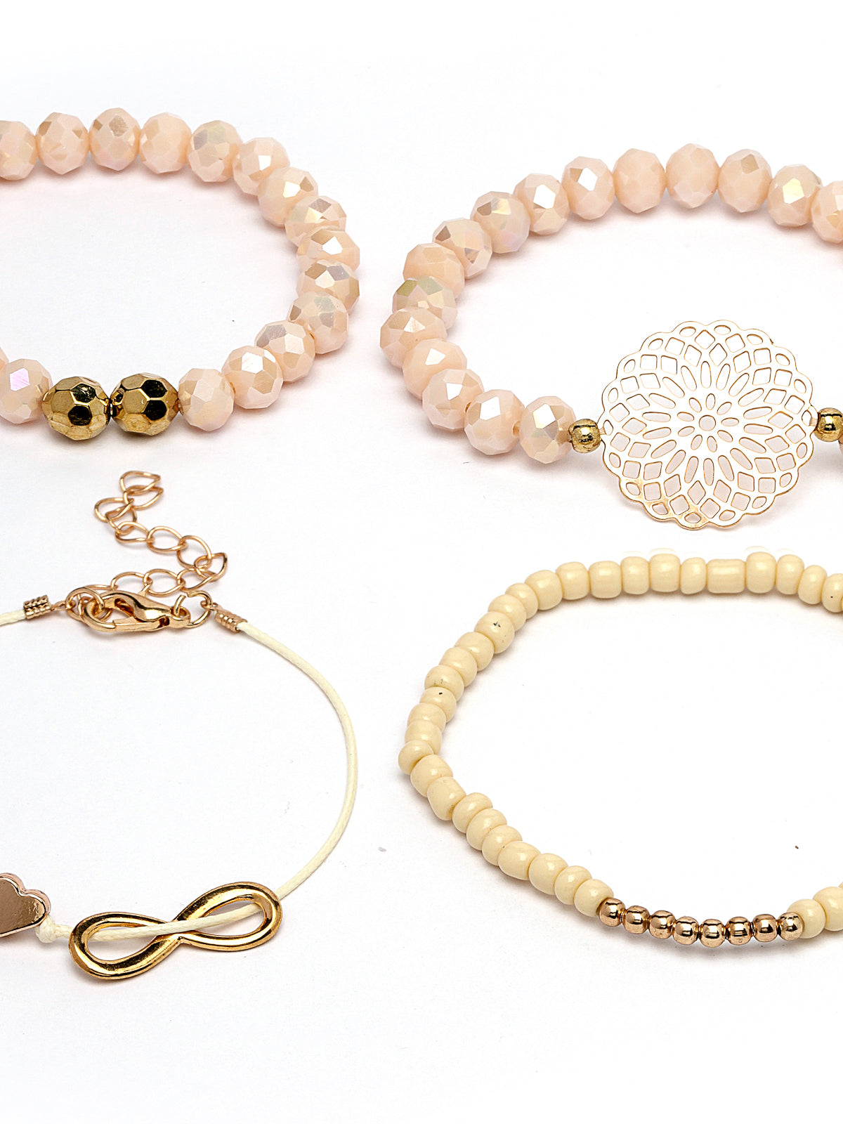 Scintillare by Sukkhi Elegant Latest Stackable Design Gold Plated Crystals with Evil-Eye Adjustable Combo Bangle Bracelet for Women & Girls ( Set of 5)|Birthday Gift for Women|(Golden)|CBBC106631