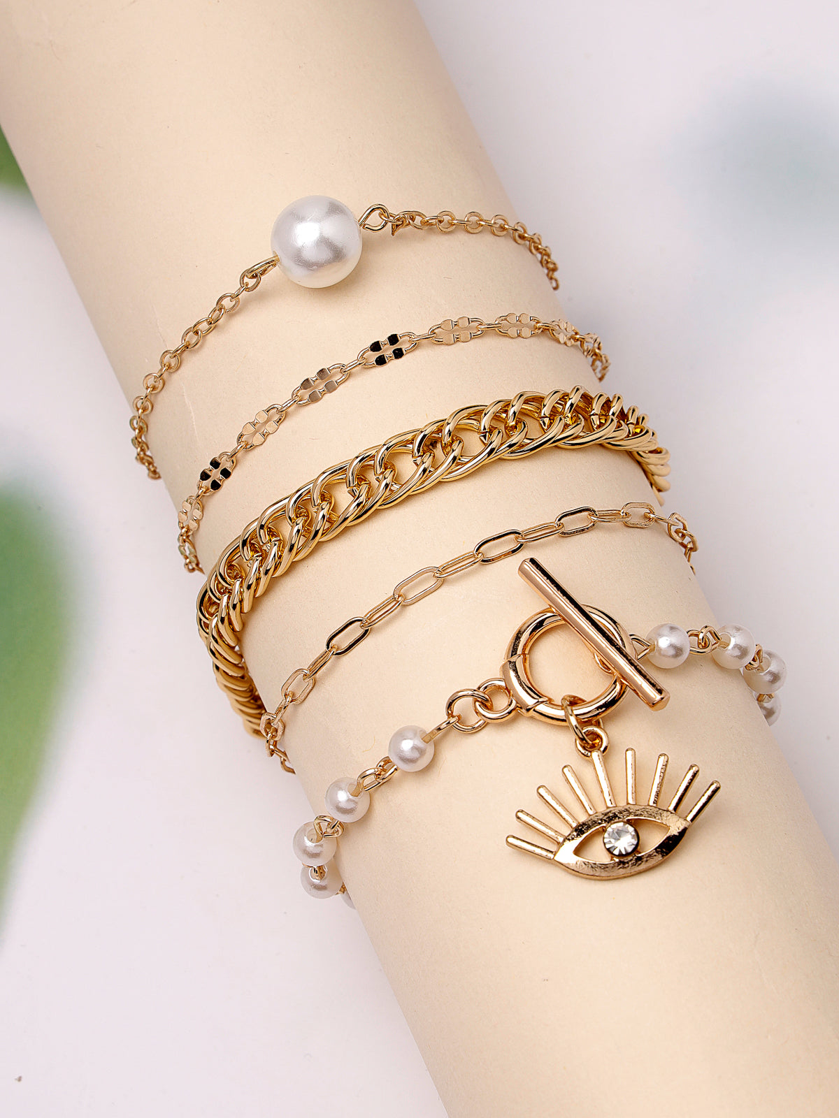 Scintillare by Sukkhi Elegant Latest Stackable Design Gold Plated Crystals with Evil-Eye Adjustable Combo Bangle Bracelet for Women & Girls ( Set of 5)|Birthday Gift for Women|(Golden)|CBBC106631