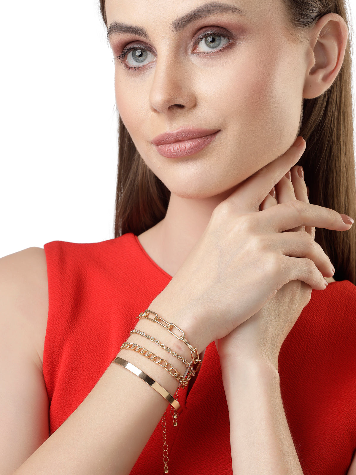 Scintillare by Sukkhi Latest Stackable Delicate Design Gold Plated Adjustable Combo Bangle Bracelet for Women & Girls ( Set of 4)|Birthday Gift for Women|(Golden)|CBBC106636