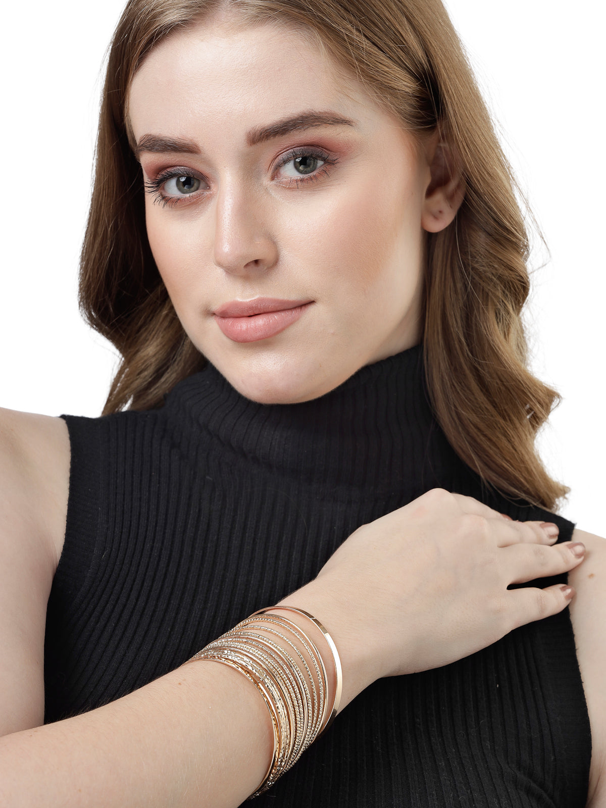 Scintillare by Sukkhi Desirable Multistyle Latest Stackable Design Fashionable Adjustable Combo Bangle Bracelet for Women & Girls (Set of 5)|Birthday Gift for Women|(Golden)|CBBC106650