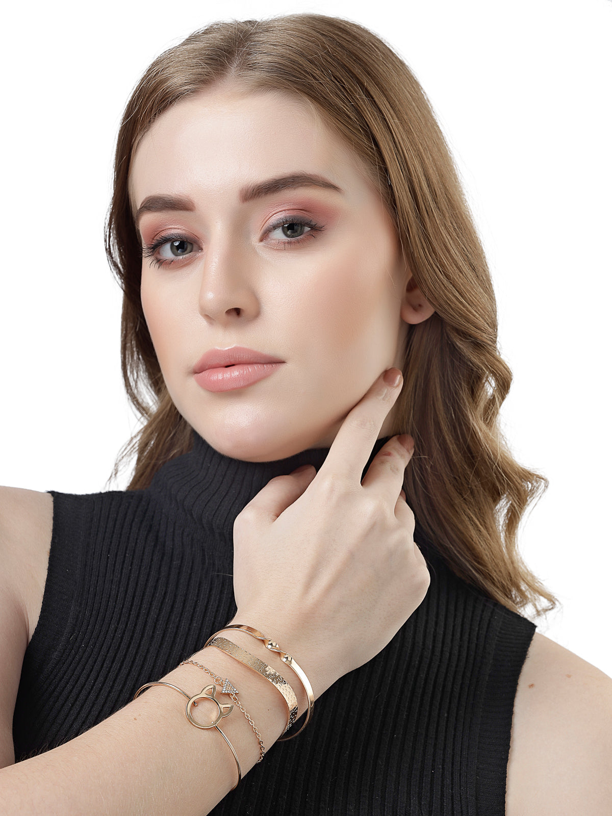 Scintillare by Sukkhi Lavish Fashionable Latest Stackable Design Gold Plated Adjustable Shell Charm Combo Bangle Bracelet for Women & Girls (Set of 3)|Birthday Gift for Women|(Golden)|CBBC106655