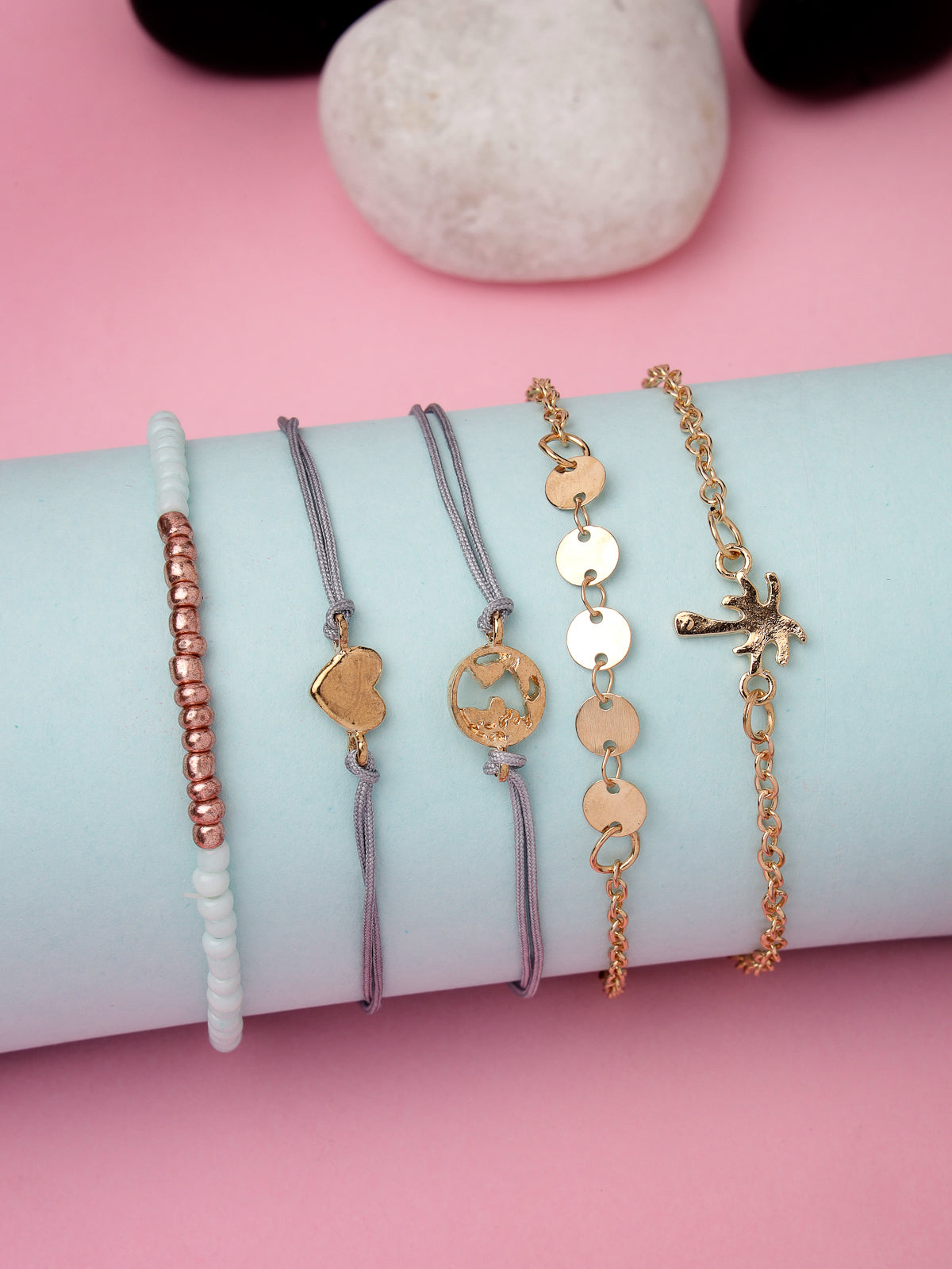 Scintillare by Sukkhi Pretty Fashionable Latest Design Gold Plated Heart Shaped Stackable with Adjustable Combo Bangle Bracelet for Women & Girls (Set of 5)|Birthday Gift for Women|CBBC106645