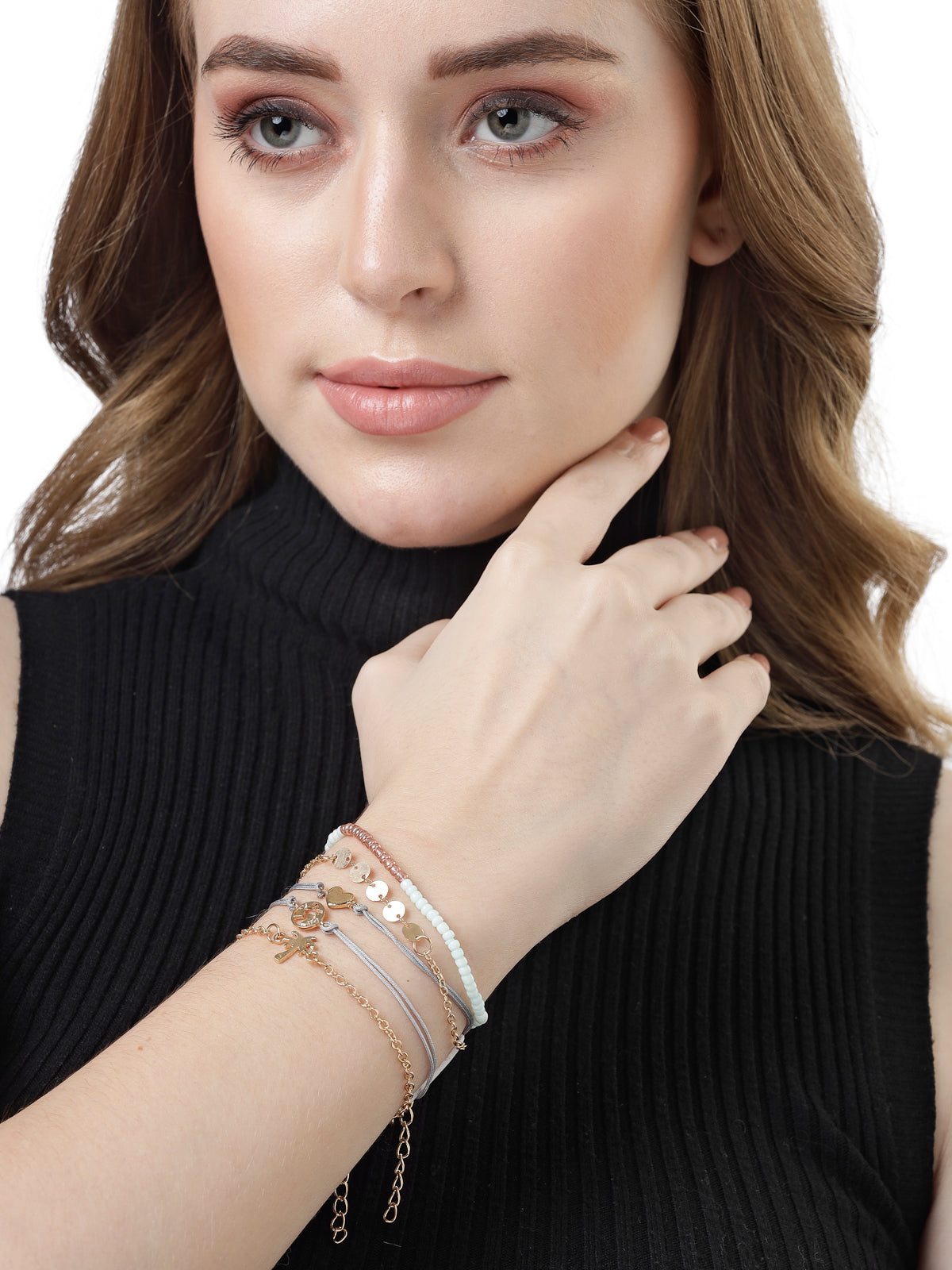 Scintillare by Sukkhi Pretty Fashionable Latest Design Gold Plated Heart Shaped Stackable with Adjustable Combo Bangle Bracelet for Women & Girls (Set of 5)|Birthday Gift for Women|CBBC106645