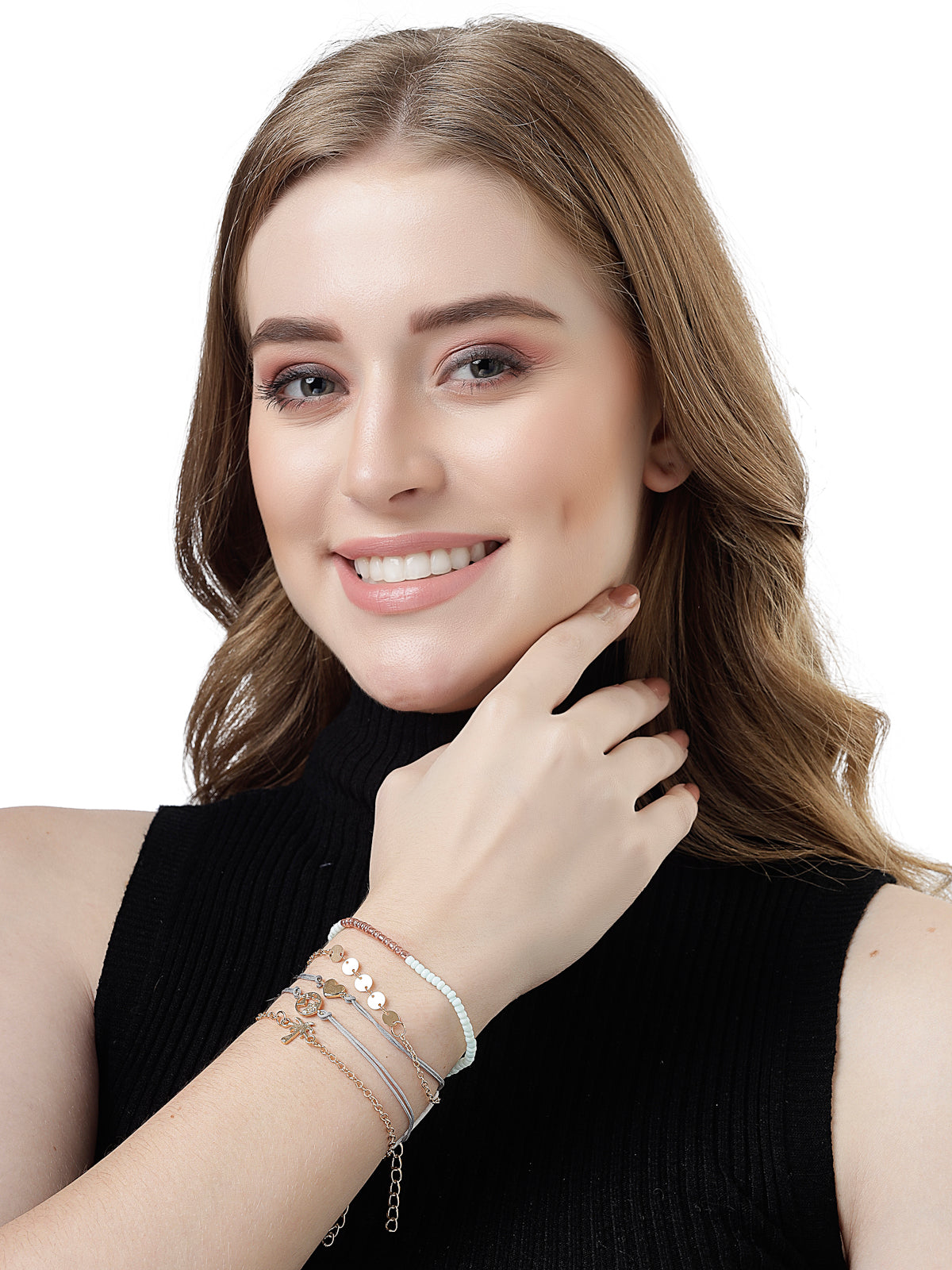Scintillare by Sukkhi Trendy Latest Stackable Design Gold Plated Multilarer Adjustable Crystals Combo Bangle Bracelet for Women & Girls (Set of 4)|Birthday Gift for Women|(Golden)|CBBC106795