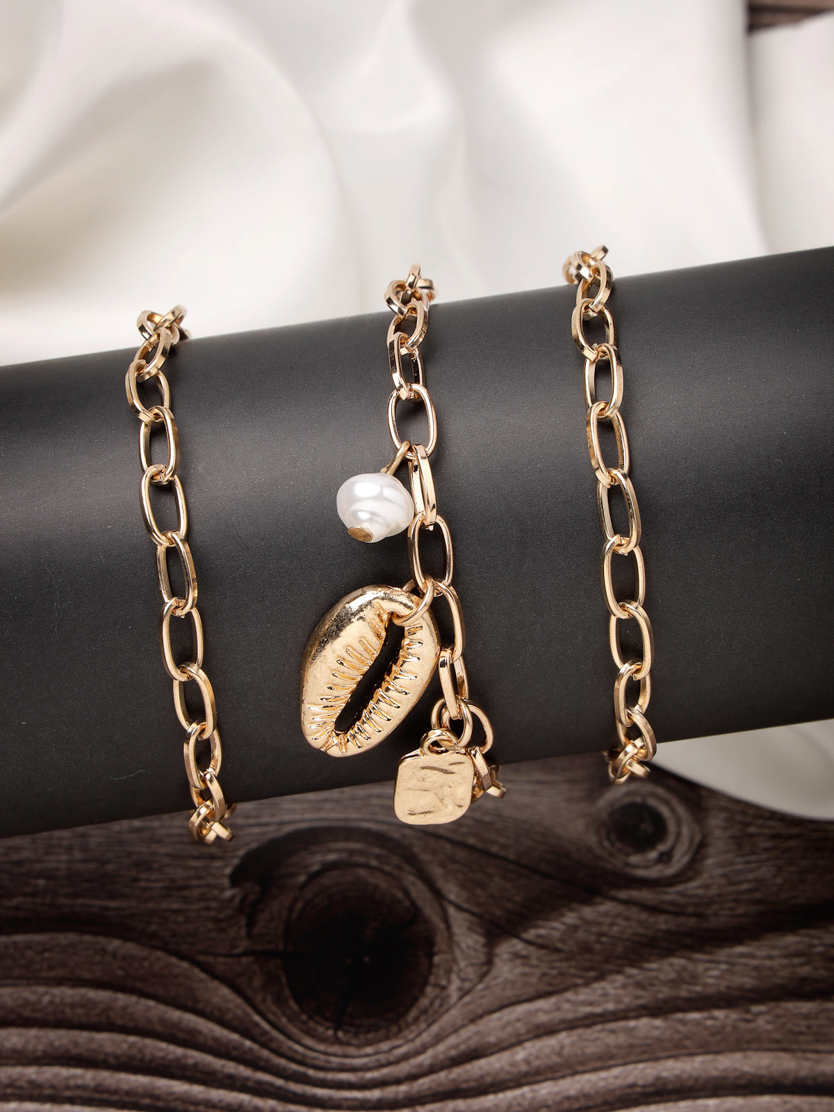 Scintillare by Sukkhi Lavish Fashionable Latest Stackable Design Gold Plated Adjustable Shell Charm Combo Bangle Bracelet for Women & Girls (Set of 3)|Birthday Gift for Women|(Golden)|CBBC106655