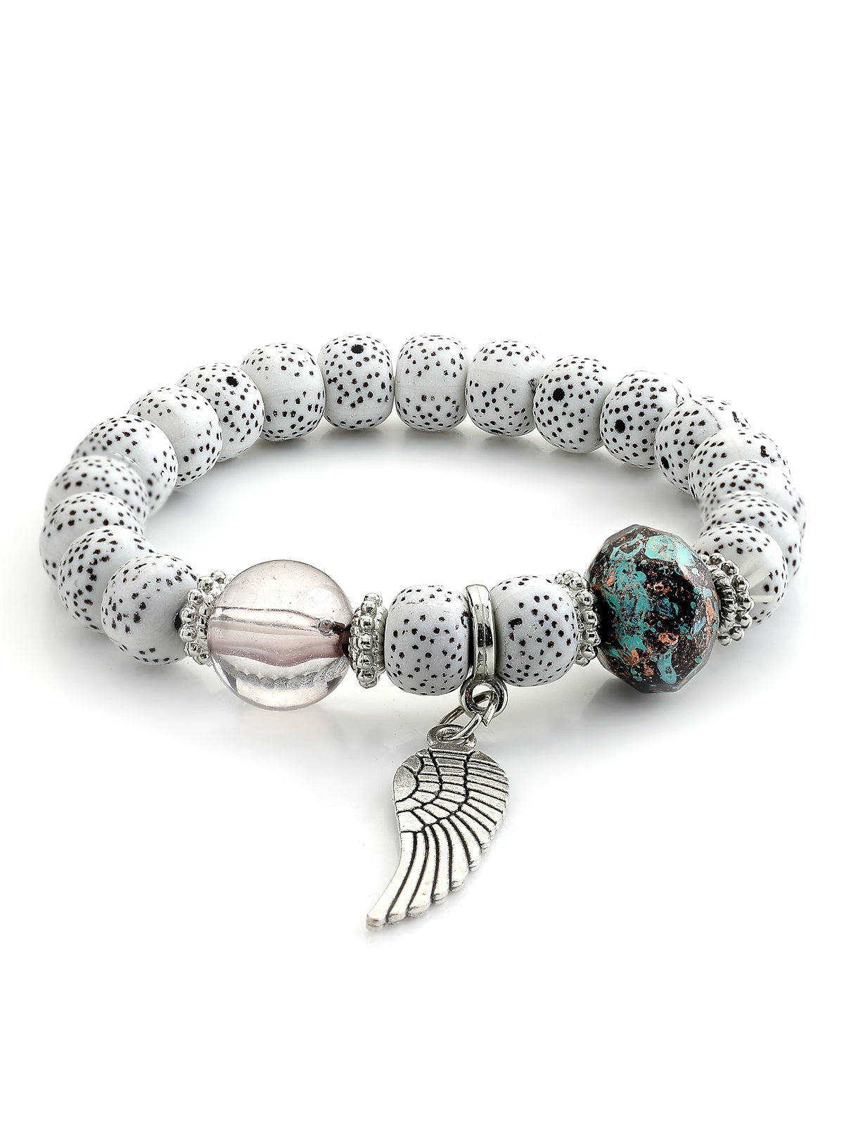 Scintillare By Sukkhi Attractive Stylish Bohemian I Love You Feather Tassel Charm Multilayer Beaded White Bangle & Bodhi Bracelet Jewellery for Women & Girls|Pack of 4|CBBC107155