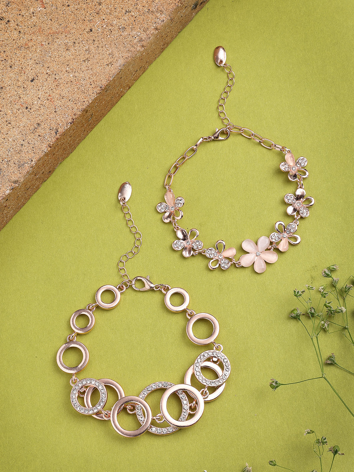 Scintillare By Sukkhi Classic Stylish Fashion Design Rose Gold Plated Crystal Cubic Zirconia Charm Bracelet Combo Jewellery for Women & Girls|Pack of 2|CBBC107160