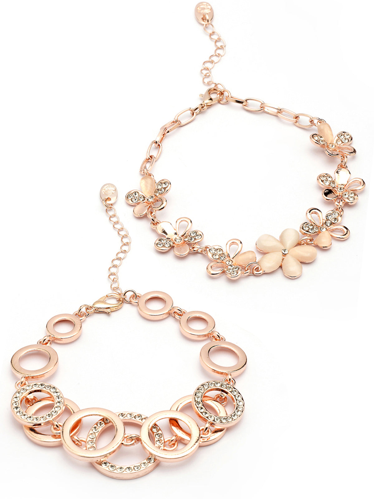 Scintillare By Sukkhi Classic Stylish Fashion Design Rose Gold Plated Crystal Cubic Zirconia Charm Bracelet Combo Jewellery for Women & Girls|Pack of 2|CBBC107160