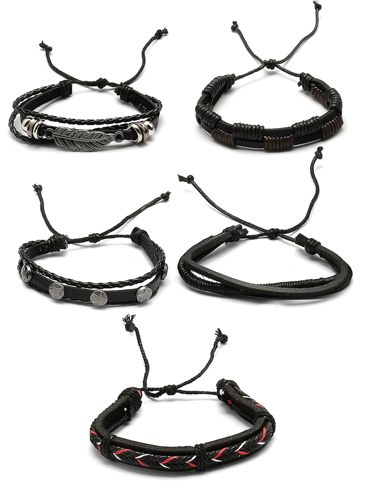 Scintillare By Sukkhi Western Style Genuine Leather Wraps Casual Skin Friendly Black Bracelet for Men & Boys|Pack of 5|CBBC107161