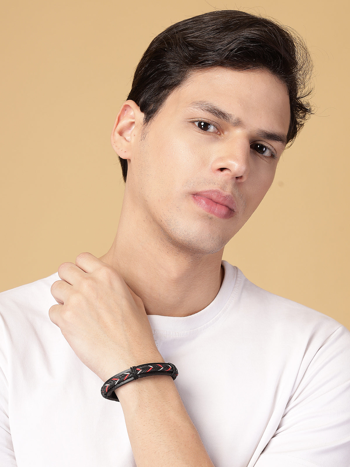 Scintillare By Sukkhi Western Style Genuine Leather Wraps Casual Skin Friendly Black Bracelet for Men & Boys|Pack of 5|CBBC107161