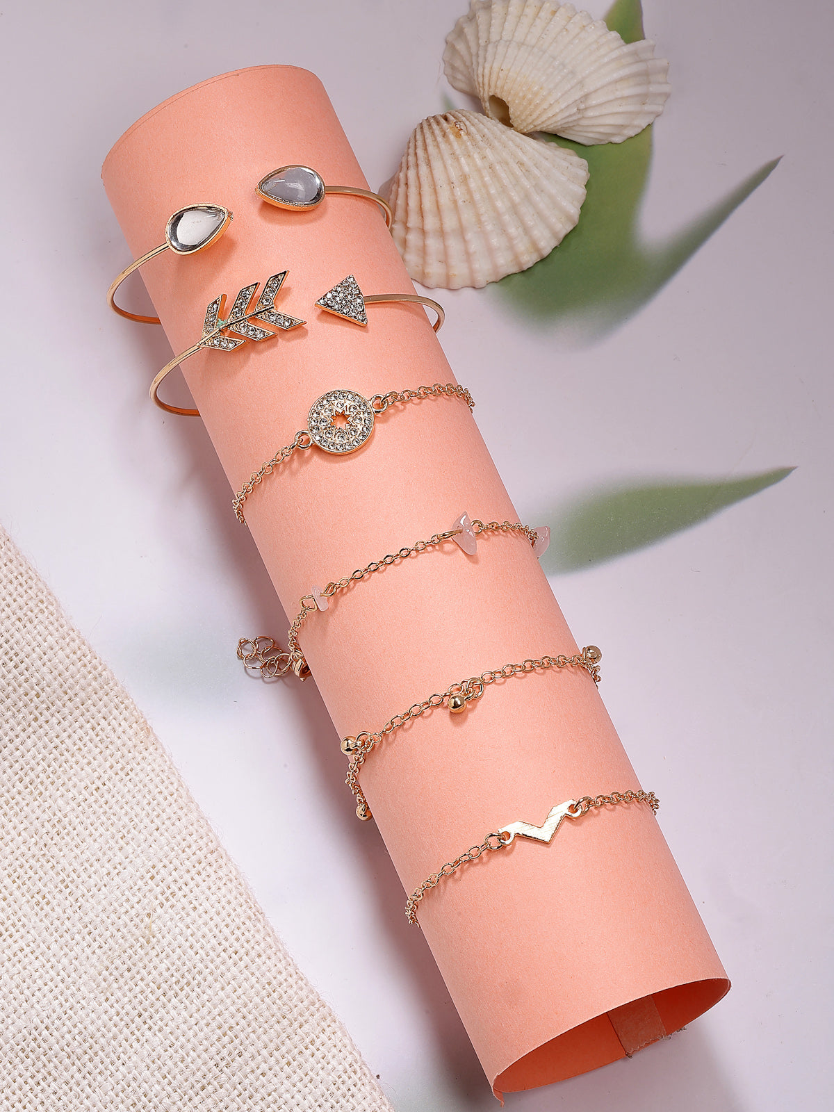 Scintillare By Sukkhi Attractive Fashionable Latest Stylish Multilayer Gold Plated with Crystal Diamond Studded Kada Bracelet Combo Jewellery for Women & Girls|Pack of 6|CBBC107167