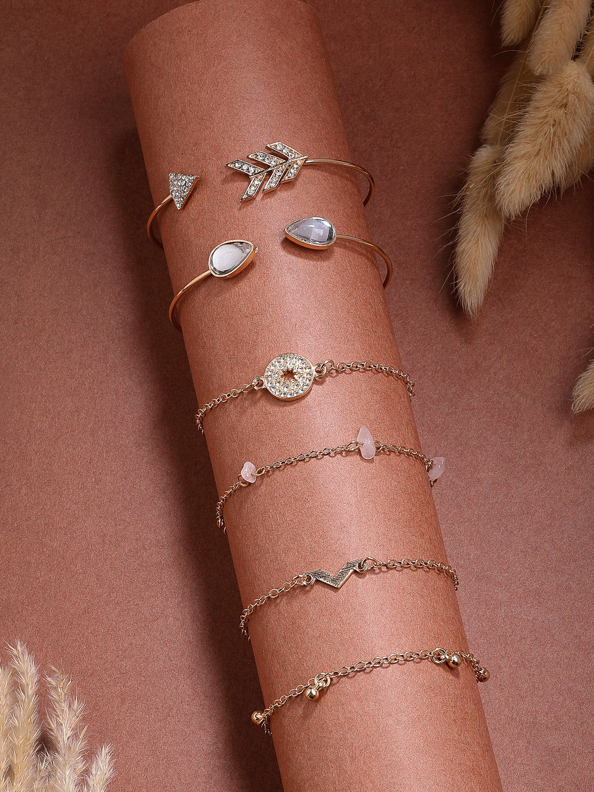 Scintillare By Sukkhi Attractive Fashionable Latest Stylish Multilayer Gold Plated with Crystal Diamond Studded Kada Bracelet Combo Jewellery for Women & Girls|Pack of 6|CBBC107167