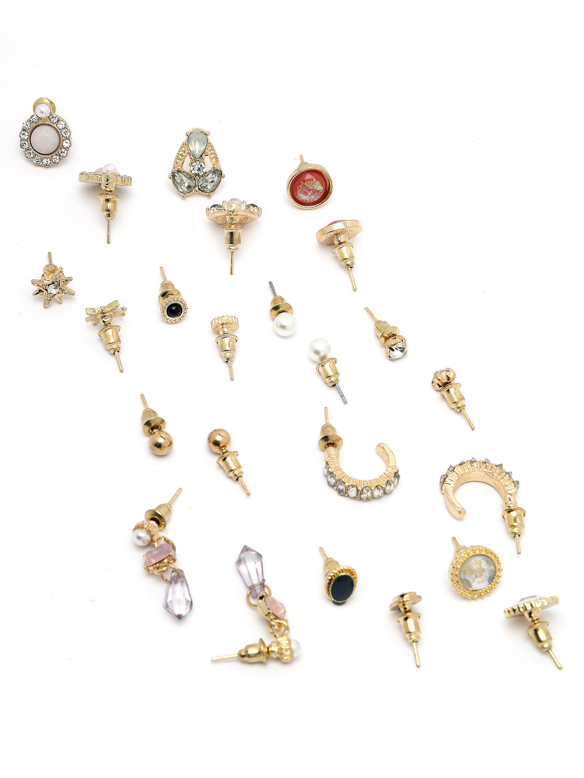 Scintillare by Sukkhi Pretty Stylish Gold Plated Crystals Stones Multicolor Geometric Studs Combo Earring for Women & Girls | Stylish Fashion|12 Pair of Combo Set|CBE106565