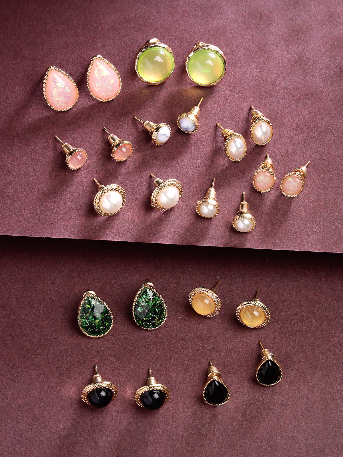 Scintillare by Sukkhi Pretty Stylish Gold Plated Crystals Stones Multicolor Geometric Studs Combo Earring for Women & Girls | Stylish Fashion|12 Pair of Combo Set|CBE106565