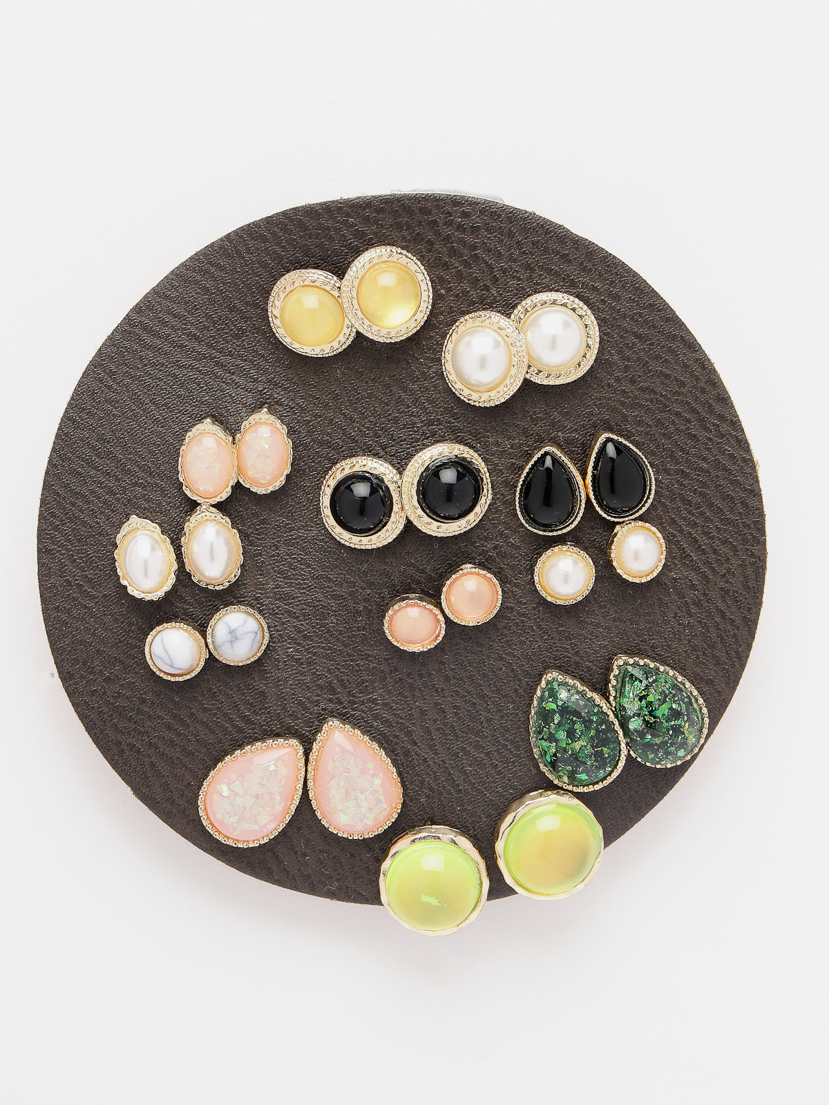 Scintillare by Sukkhi Eye-Catchy Gold Plated Multicolor Crystals Stones Geometric Studs Combo Earring for Women & Girls | Stylish Fashion|11 Pair of Combo Set|CBE106566