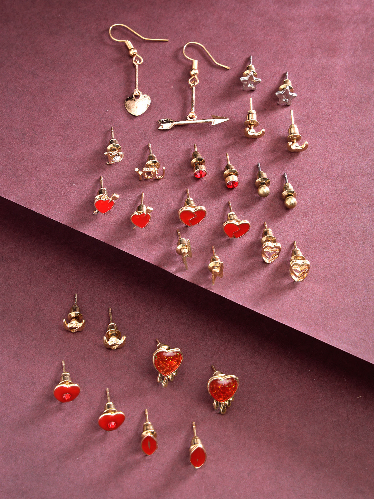 Scintillare by Sukkhi Delicate Gold Plated Multicolor Crystals Geometric Studs Dangler Combo Earring for Women & Girls Stylish Fashion|14 Pair of Combo Set|CBE106567