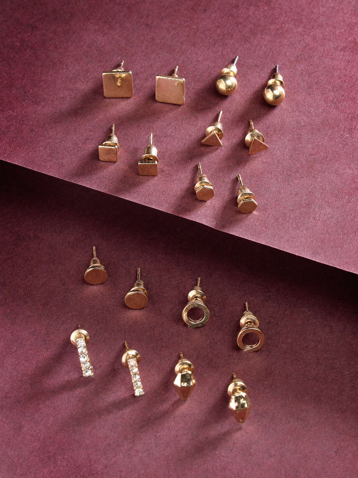 Scintillare by Sukkhi Decent Stylish Gold Plated Crystals Stones Geometric Studs Combo Earring for Women & Girls Stylish Fashion|9 Pair of Combo Set|CBE106628