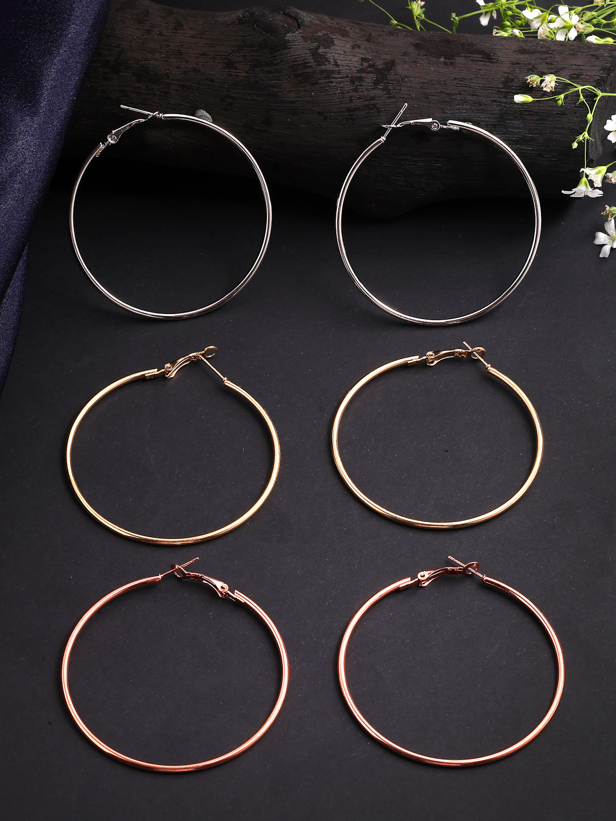 Scintillare By Sukkhi Fashion-Forward Geometric Circle Shaped Hoop Combo Earrings for Women & Girls|Pair of 3|CBE107172
