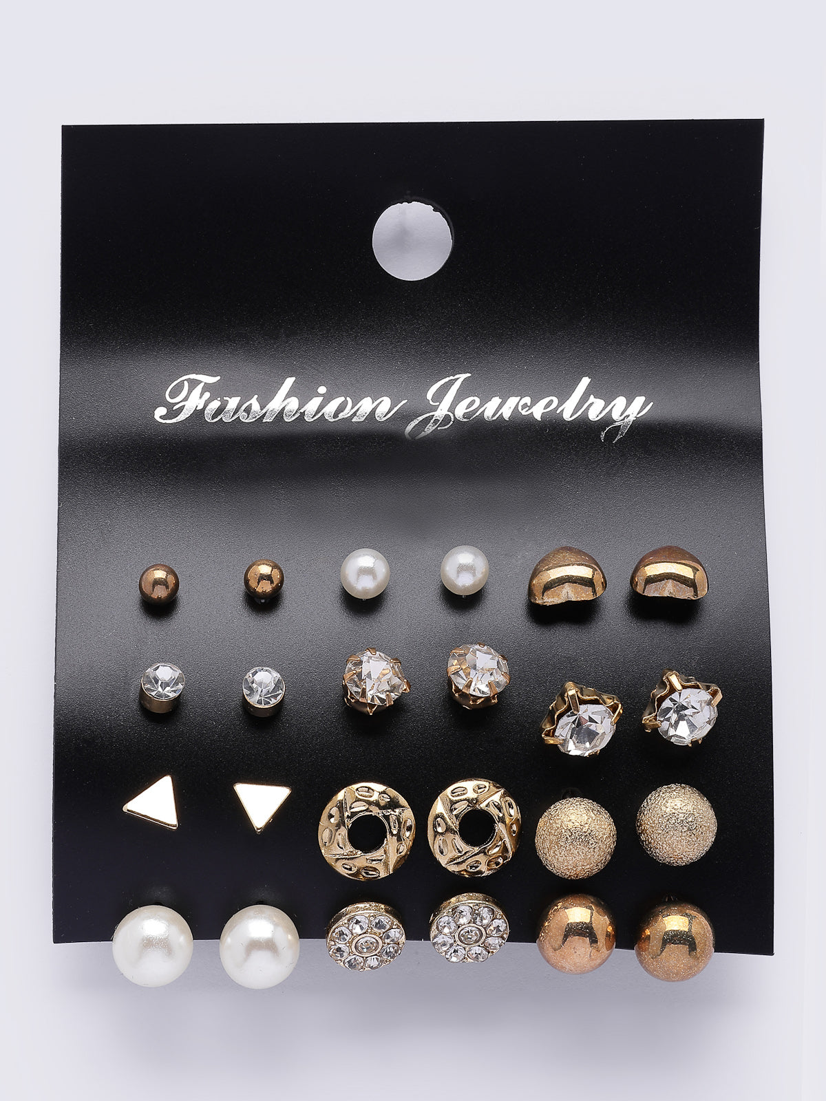 Scintillare By Sukkhi Unique Latest Stylish Design Gold Plated Crystal Pearls Studded Multiple Stylish Shaped Studs Combo Earrings for Women & Girls|Pair of 12|CBE107178