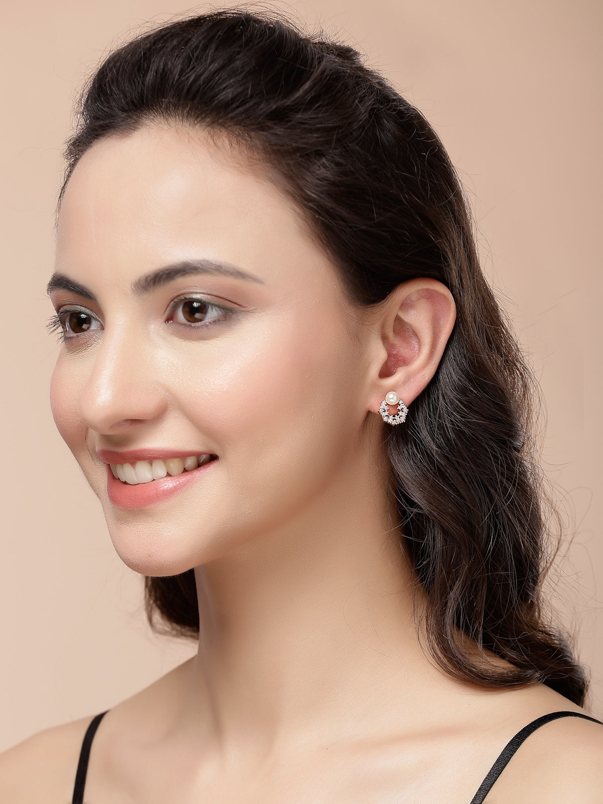Scintillare By Sukkhi Eye-Catchy Cubic Zirconia & Pearls Studded Rose Gold Plated Contemporary Stylish Studs & Drop Combo Earrings for Women & Girls|Pair of 3|CBE107179