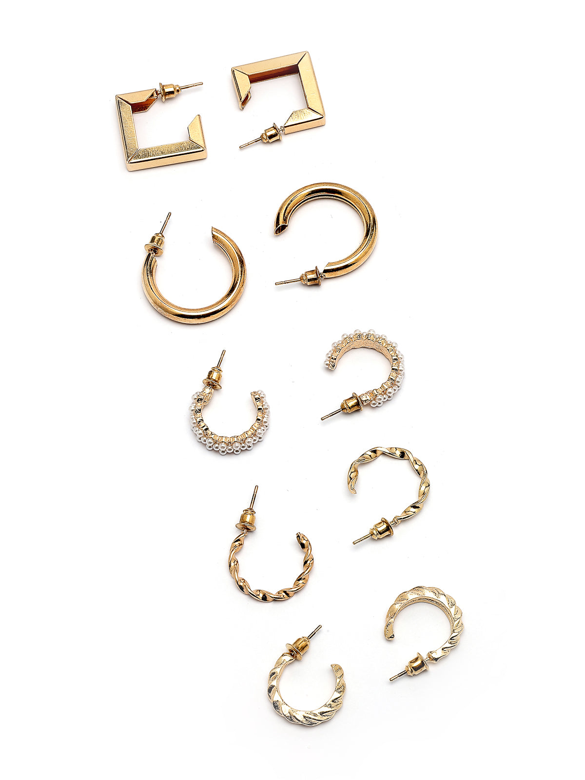 Scintillare By Sukkhi Beautiful Gold Plated Pearls Studded Contemporary Min Hoop Style Combo Earrings for Women & Girls|Pair of 5|Gifts for Wife Girlfriend Mother Sister|CBE107186