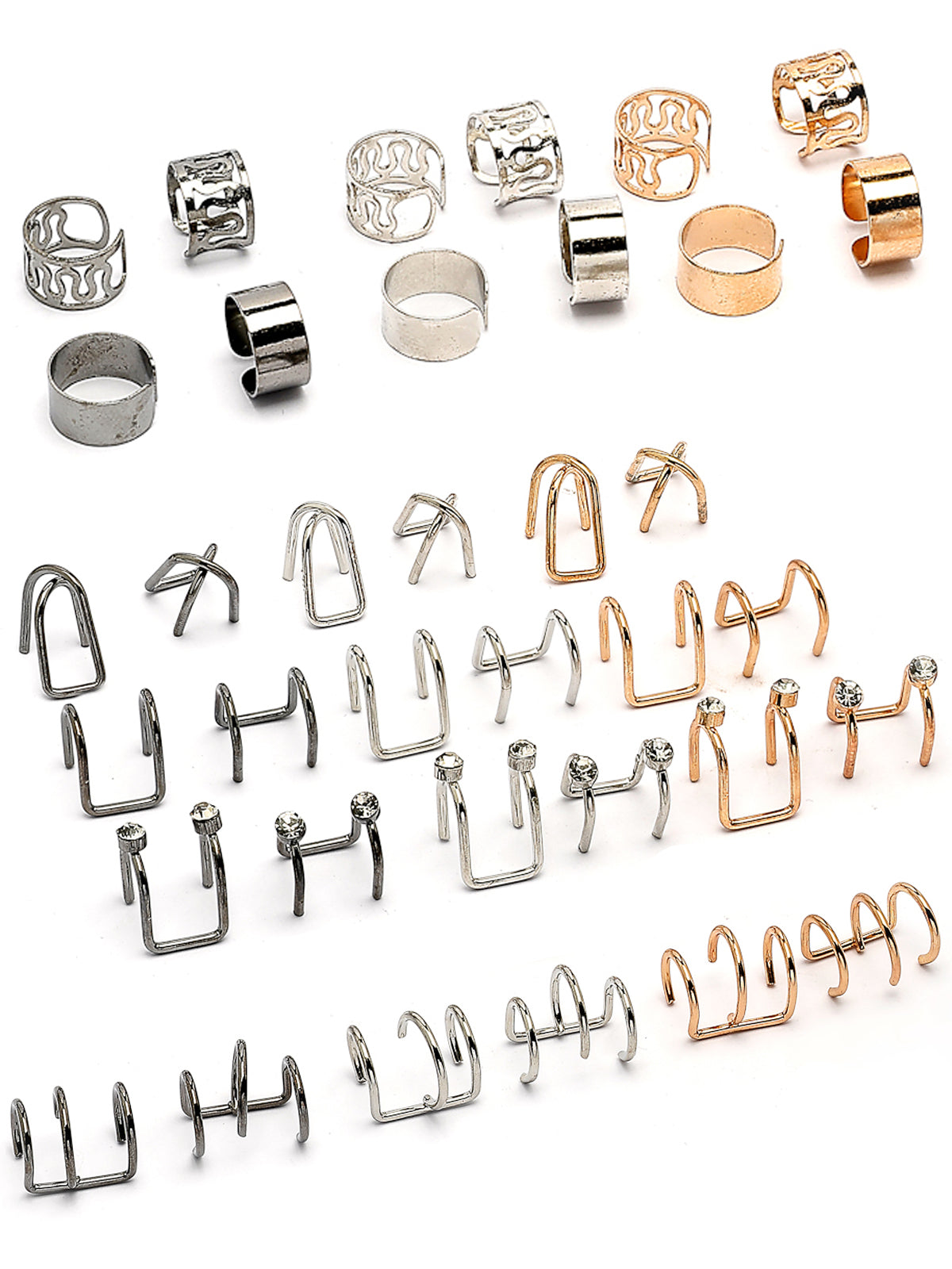 Scintillare By Sukkhi Memorable Latest Stylish Fashionable Punk Non-Piercing Cute Gold Silver Black Color Multi Style Clip On Ear Cuff Combo Earrings For Women Girls & Men|Pcs of 36|CBE107192