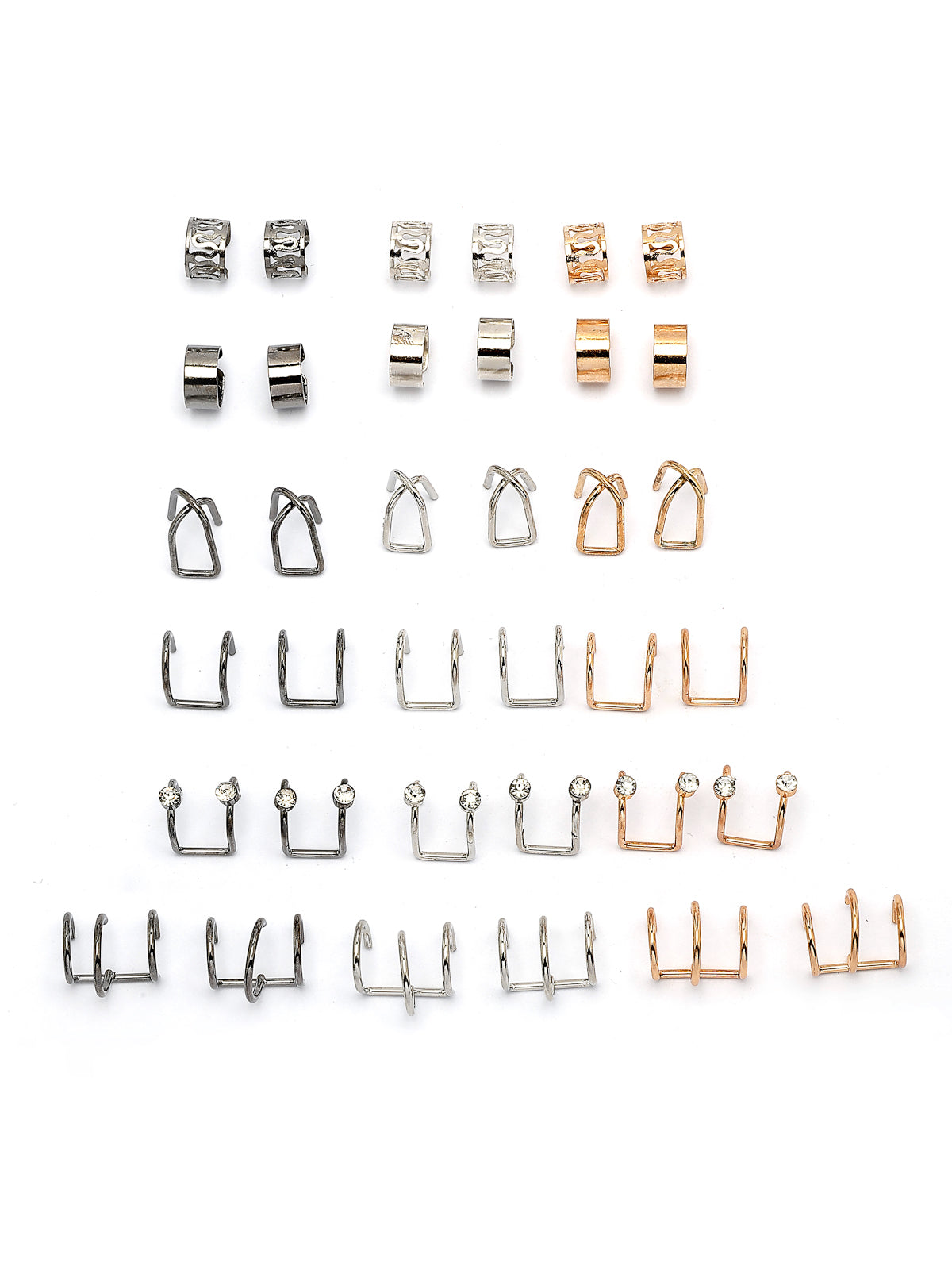 Scintillare By Sukkhi Memorable Latest Stylish Fashionable Punk Non-Piercing Cute Gold Silver Black Color Multi Style Clip On Ear Cuff Combo Earrings For Women Girls & Men|Pcs of 36|CBE107192