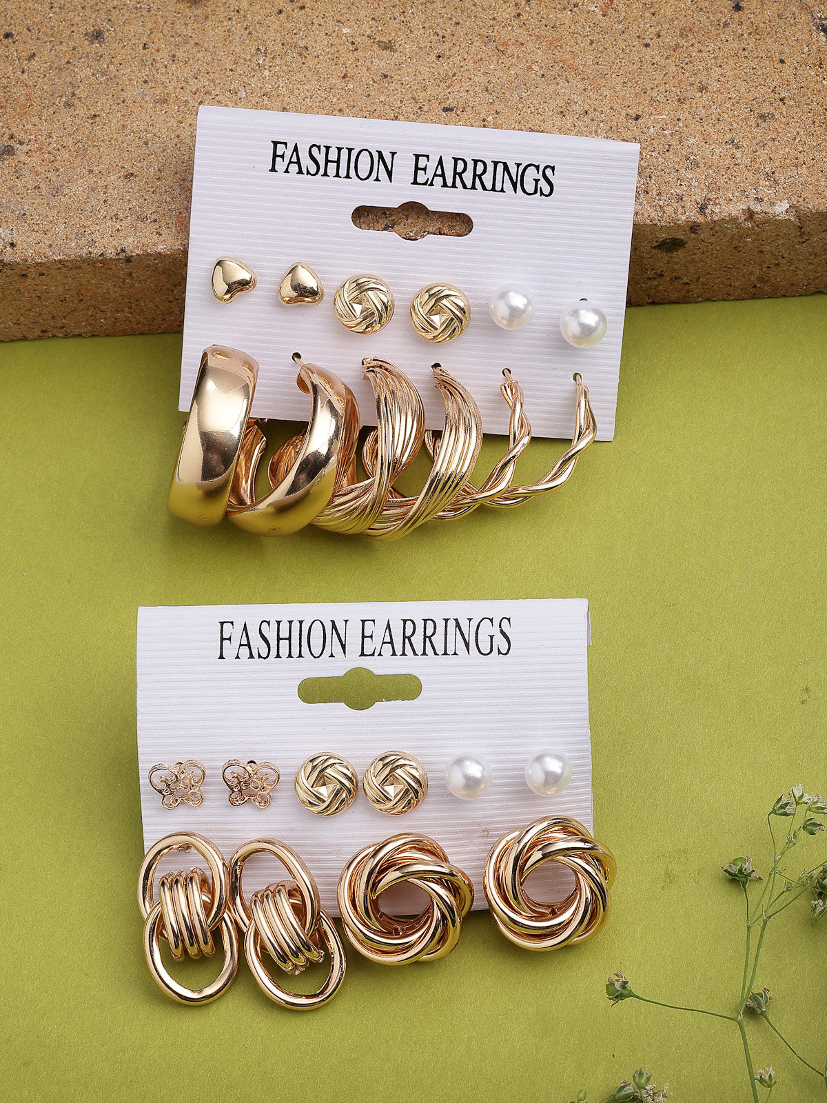 Scintillare By Sukkhi Decent Latest Stylish Fashionable Geometric Shaped Unique Studs Hoop Pearls Studded Gold Plated Combo Earrings For Women & Girls|Pair of 11|CBE107193