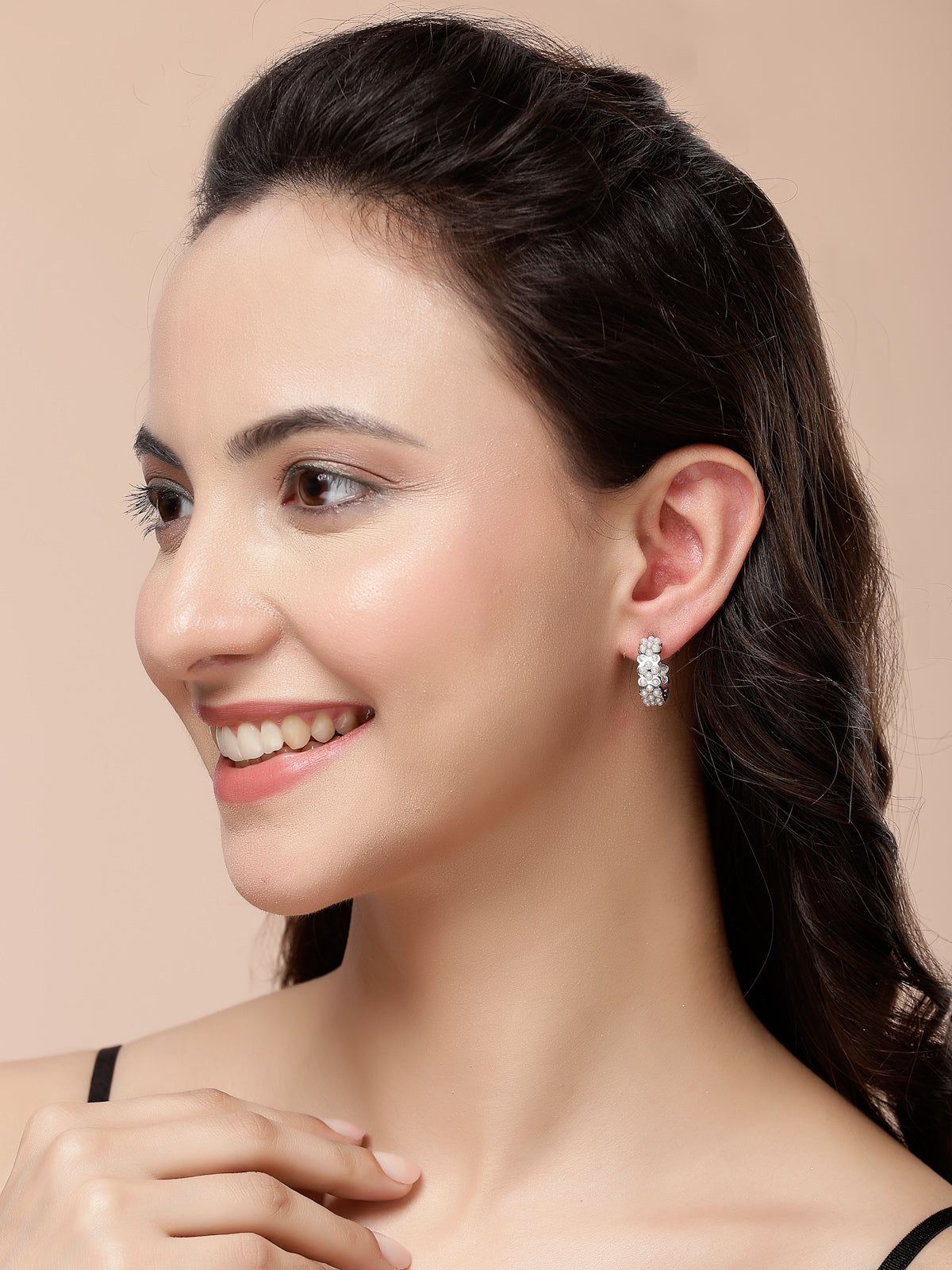 Scintillare By Sukkhi Versatile Latest Style Fashionable Celebrity Inspired Rhodium Plated with Geometric Twist Pearls Hoop Dangle Combo Earring for Women & Girls|Pair of 24|CBE107200