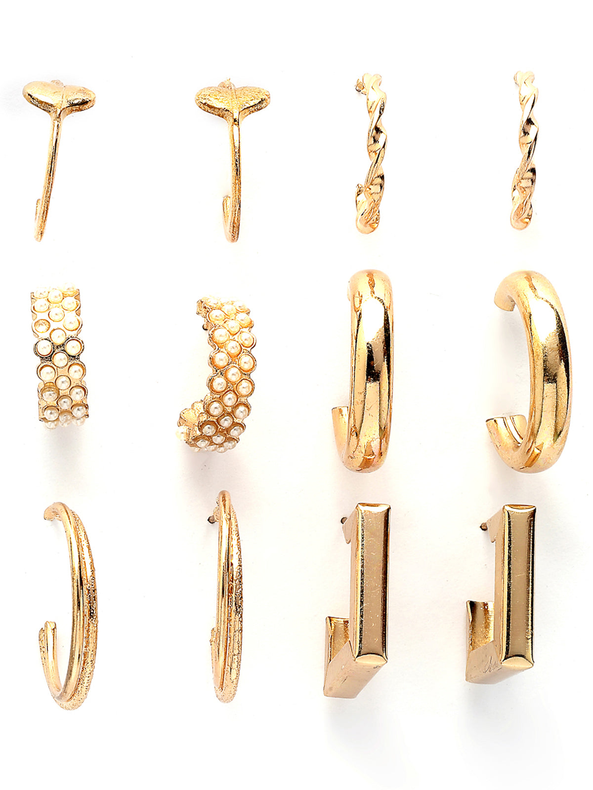 Scintillare By Sukkhi Geometric Fashionable Latest Stylish Gold Plated Pearls Studded Trendy Hoop Combo Earrings for Women & Girls|Pair of 6|CBE107203