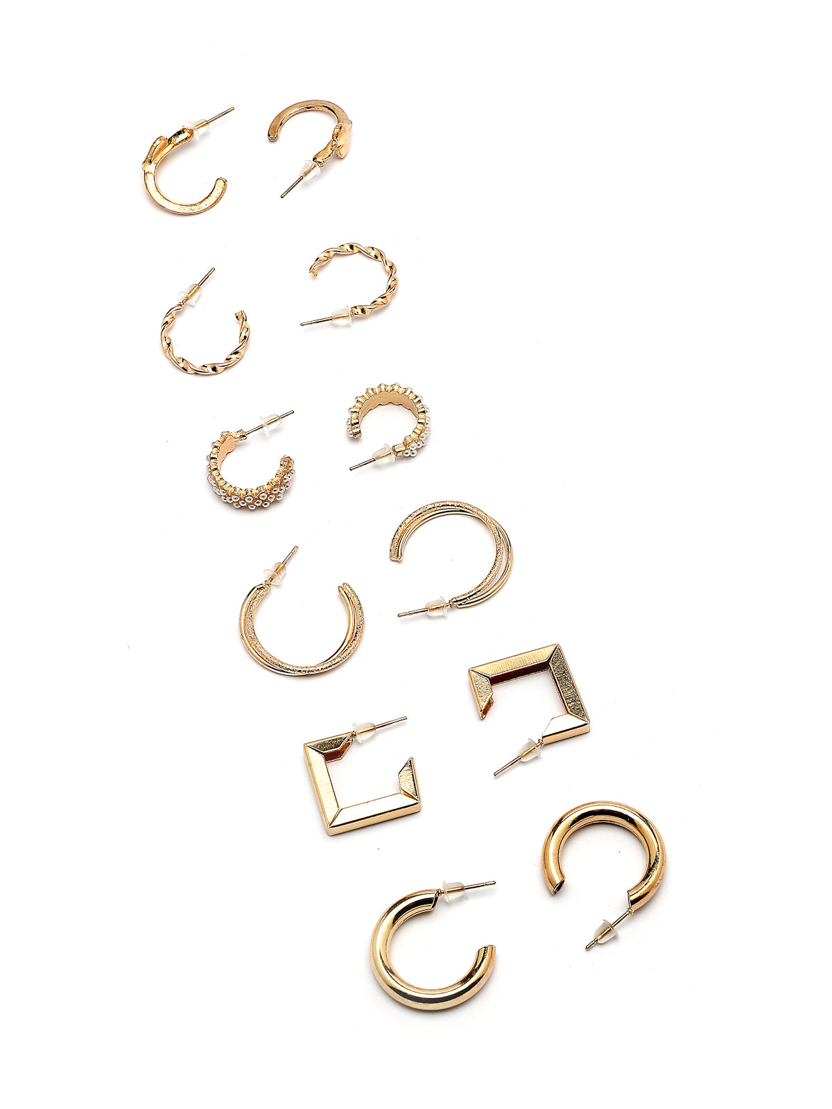 Scintillare By Sukkhi Geometric Fashionable Latest Stylish Gold Plated Pearls Studded Trendy Hoop Combo Earrings for Women & Girls|Pair of 6|CBE107203