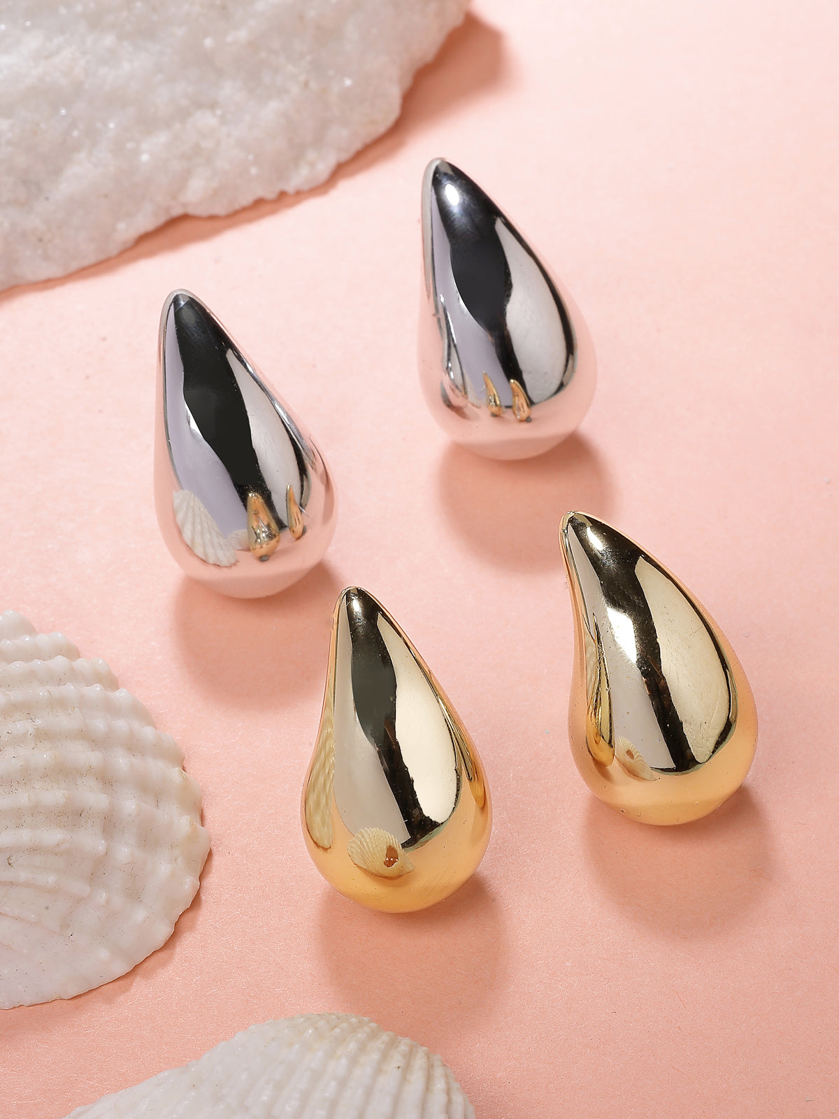 Scintillare By Sukkhi Celebrity Inspired Styish Gold Silver Plated Teardrop Dupes Combo Earring for Women Girls|Teenagers Trending Oversized Lightweight Statement Waterdrop Earrings|Pair of 2|CBE107205