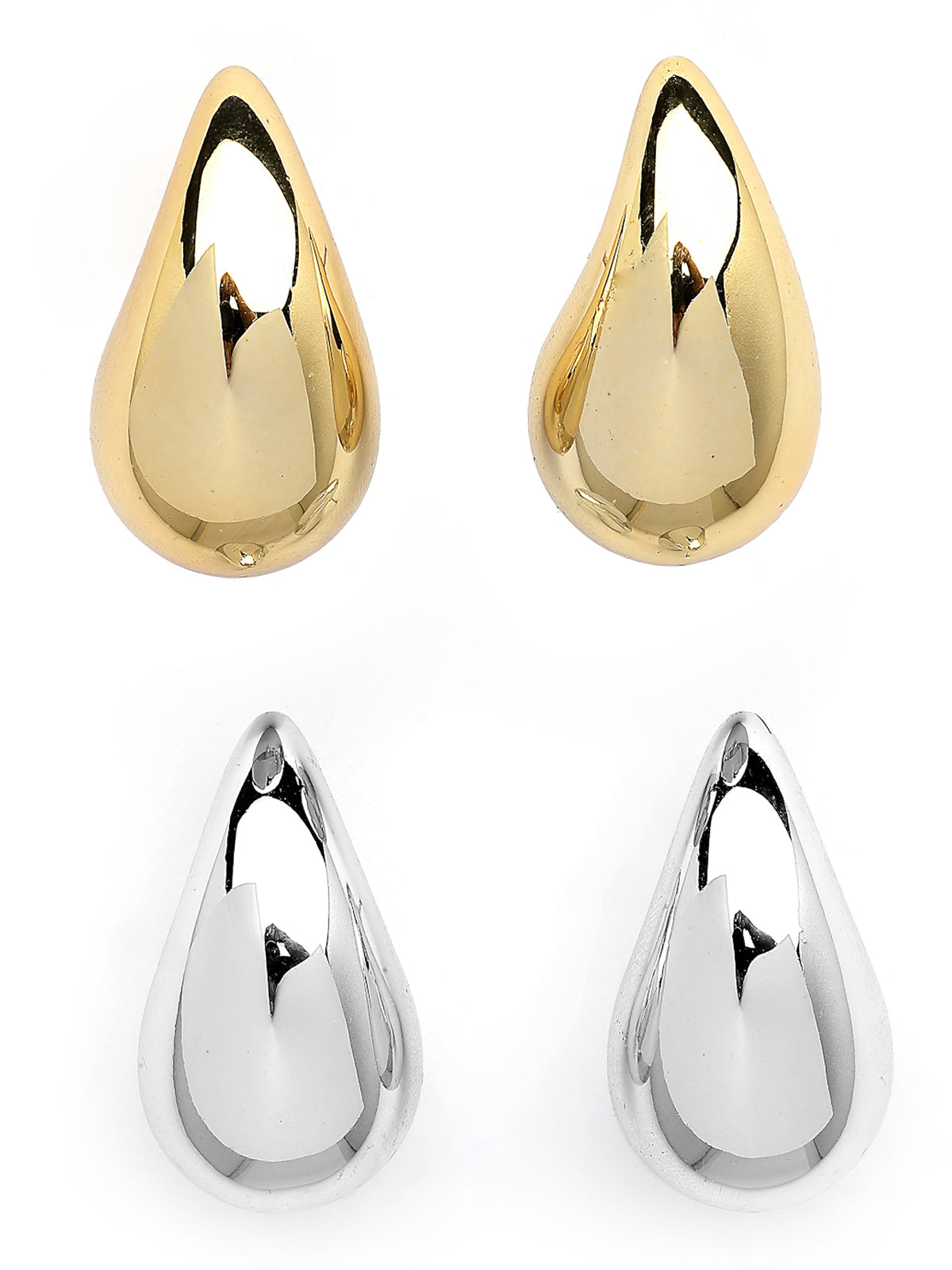 Scintillare By Sukkhi Celebrity Inspired Styish Gold Silver Plated Teardrop Dupes Combo Earring for Women Girls|Teenagers Trending Oversized Lightweight Statement Waterdrop Earrings|Pair of 2|CBE107205