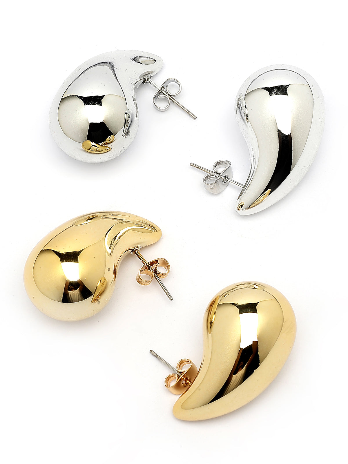 Scintillare By Sukkhi Celebrity Inspired Styish Gold Silver Plated Teardrop Dupes Combo Earring for Women Girls|Teenagers Trending Oversized Lightweight Statement Waterdrop Earrings|Pair of 2|CBE107205