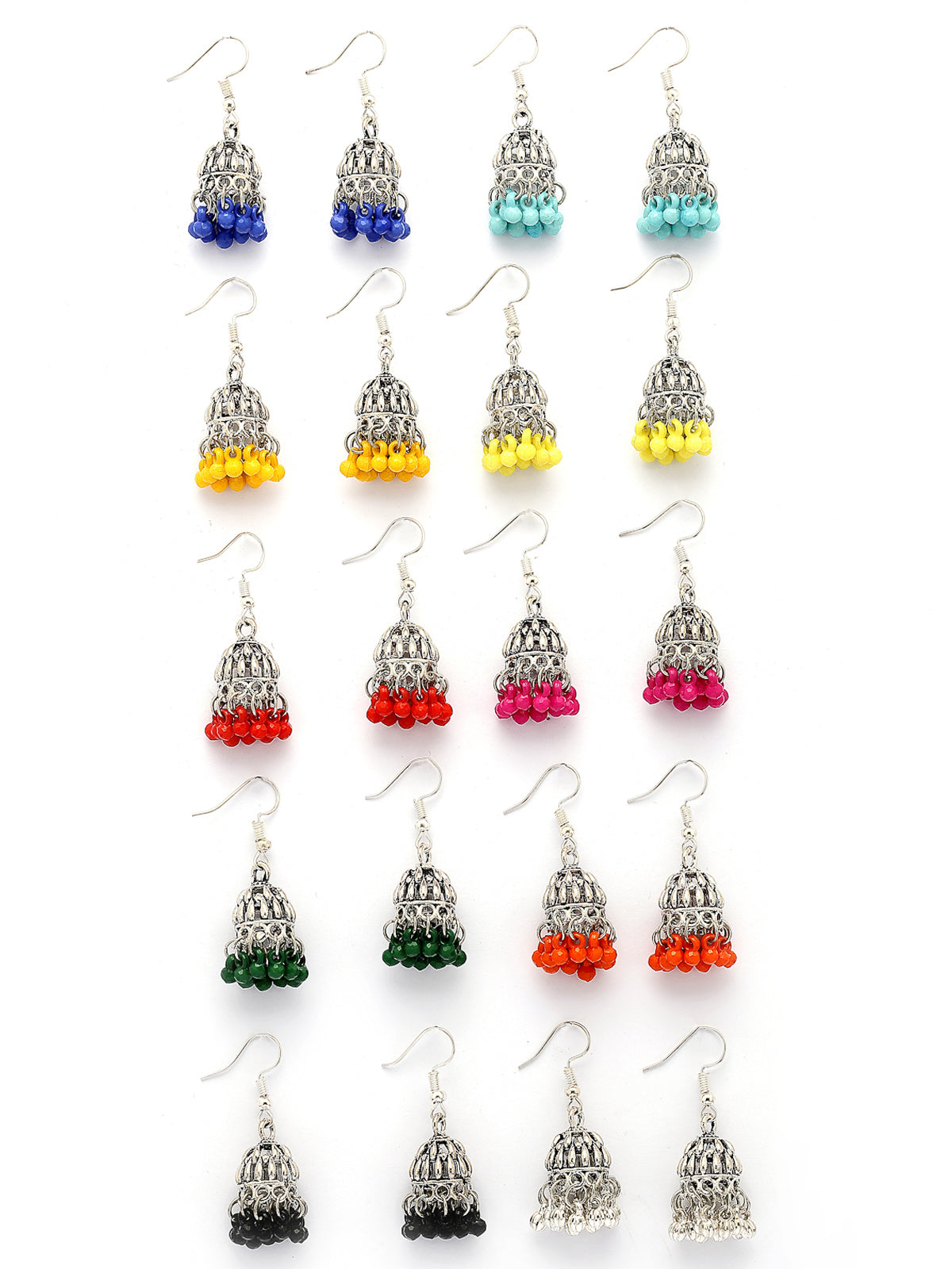 Sukkhi Casual Fashion Style Oxidised Silver Plated with Multicolor Beaded Mini Jhumka/Jhumki Earring Combo Jewellery for Women & Girls|Pair of 10|CBE107305