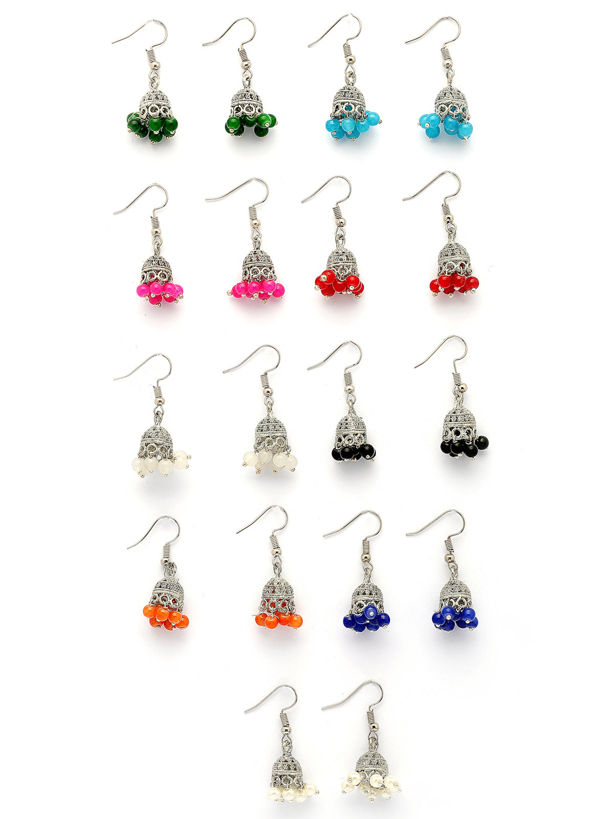 Sukkhi Decent Ethnice Fashion Oxidised Silver Plated with Multi Color Beaded Jhumka/Jhumki Earring Combo Jewellery for Women & Girls|Pair of 9|CBE107306