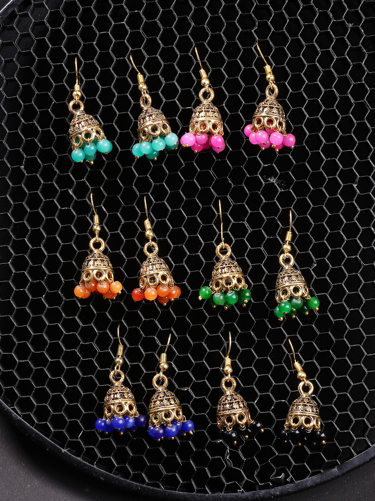 Sukkhi Indian Traditional Oxidised Silver Plated Multicolour Beaded Jhumka/Jhumaki Combo Earrings Jewellery For Women & Girls|Pair of 6|CBE107308