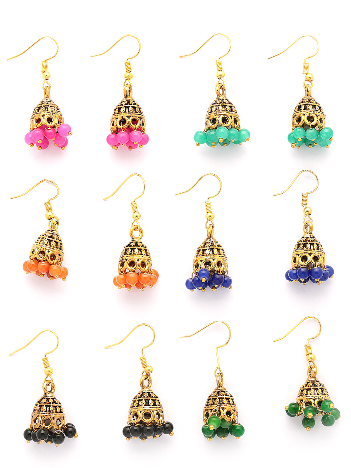 Sukkhi Indian Traditional Oxidised Silver Plated Multicolour Beaded Jhumka/Jhumaki Combo Earrings Jewellery For Women & Girls|Pair of 6|CBE107308