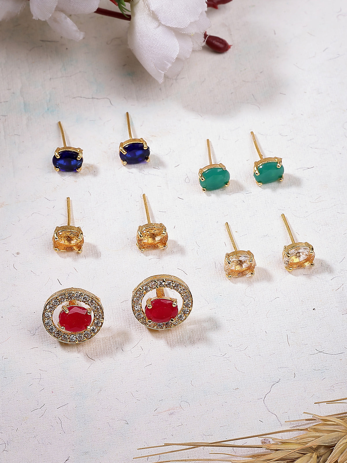 Sukkhi Western Style Fashionable Gold Plated Multicolor 5 in 1 Interchangeable Studs Style Combo Earrings Jewellery For Women & Girls|Gifts for Wife Girlfriend Mother Sister|CBE107311