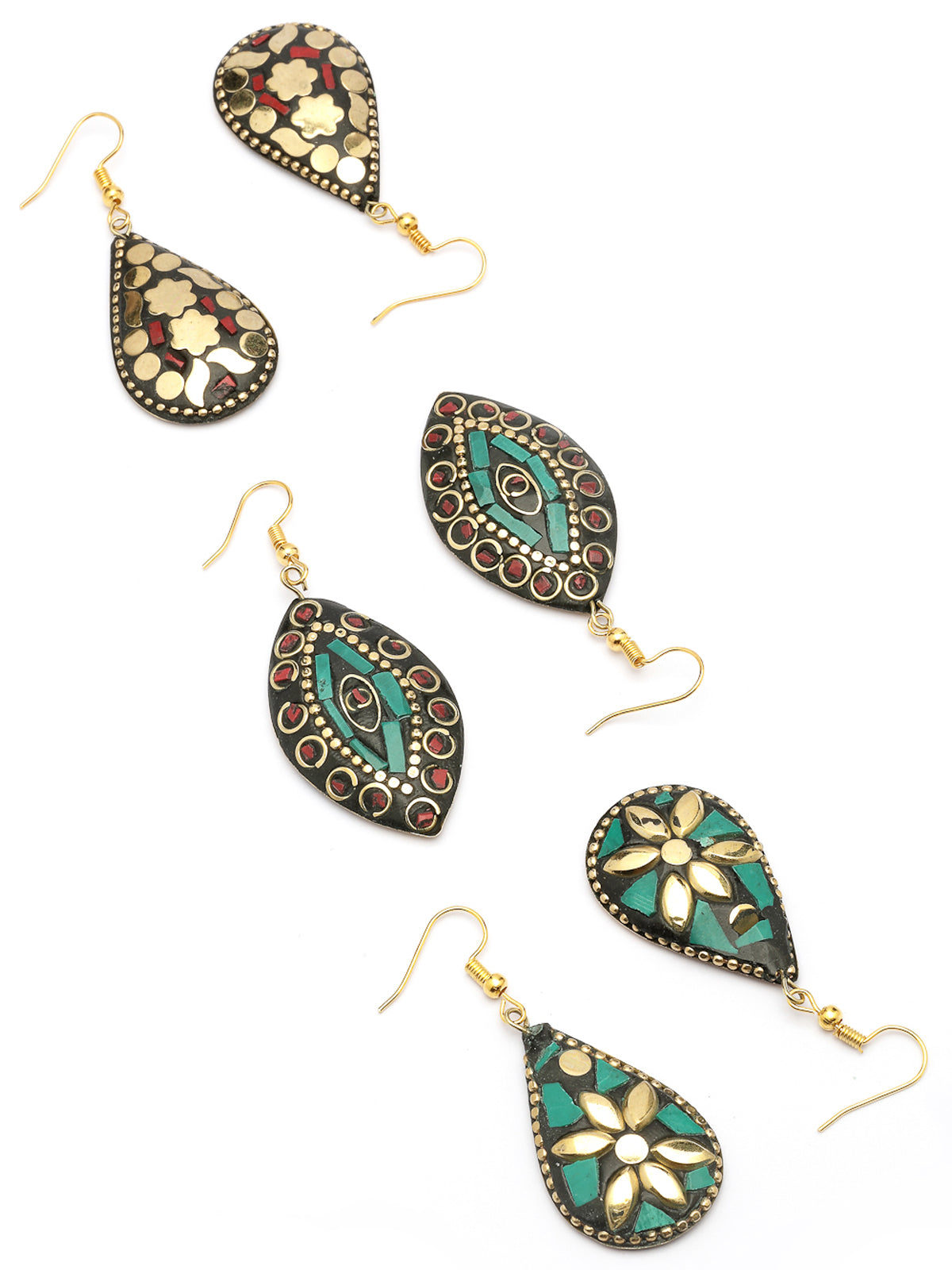 Scintillare By Sukkhi Beautiful Ethnic Tibetan Laac Stylish Gold Plated Drop Earrings for Women & Girls| Combo Earring Pair of 3|CBE107494