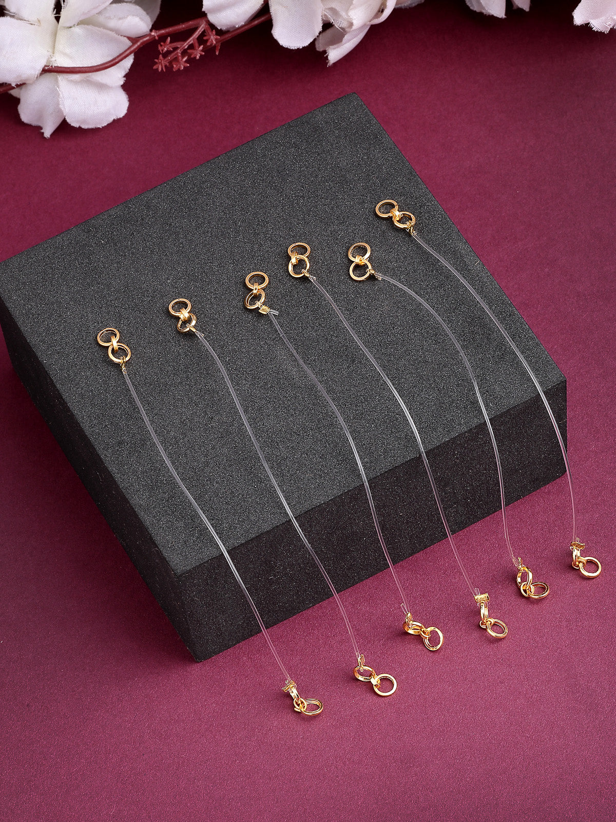 Scintillare By Sukkhi Gold Plated Invisible Transparent Flexible Stretchable Elastic Ear Kaan Chain|Champaswaralu Adjustable Support Ear Chains for Heavy Earring for Women & Girls|Pair of 3|CBECN107208