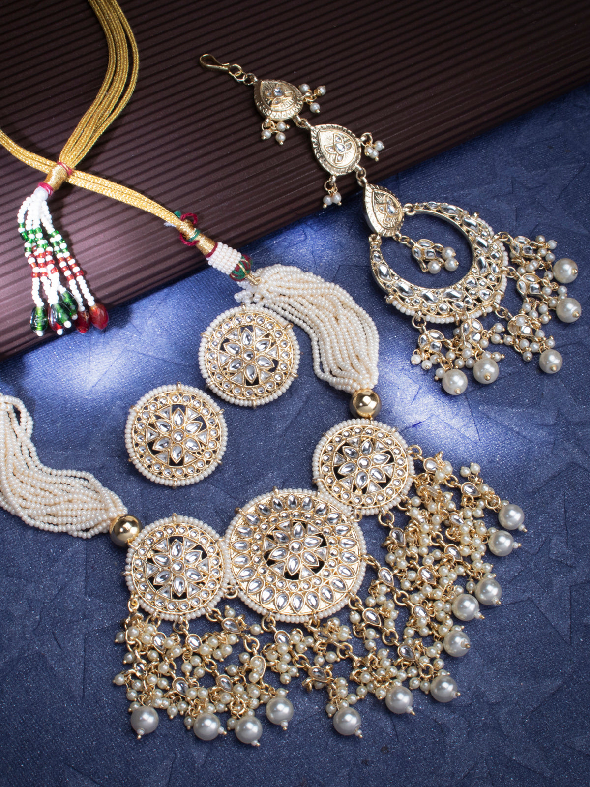 Sukkhi Modern Gold Plated Kundan & Pearl Choker Necklace Set Worn By Karisma Kapoor CBMIX100637
