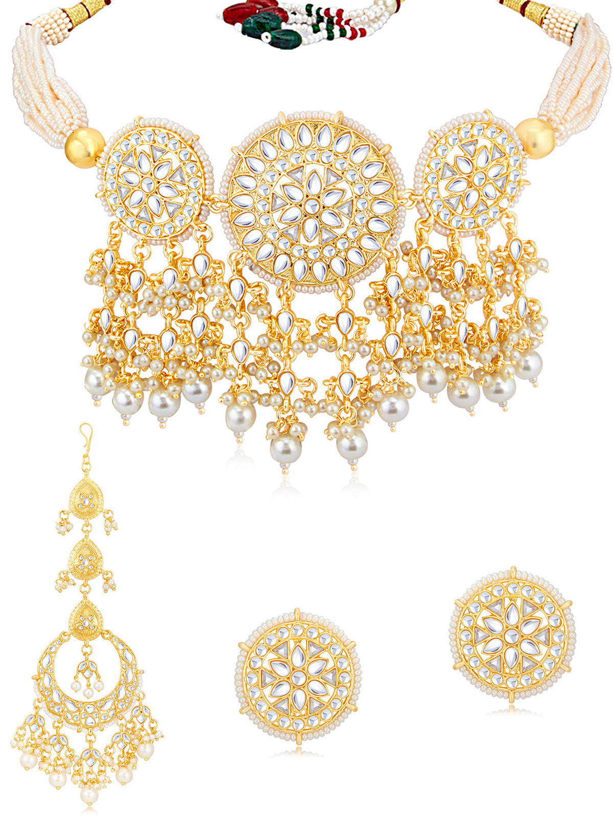 Sukkhi Modern Gold Plated Kundan & Pearl Choker Necklace Set Worn By Karisma Kapoor CBMIX100637