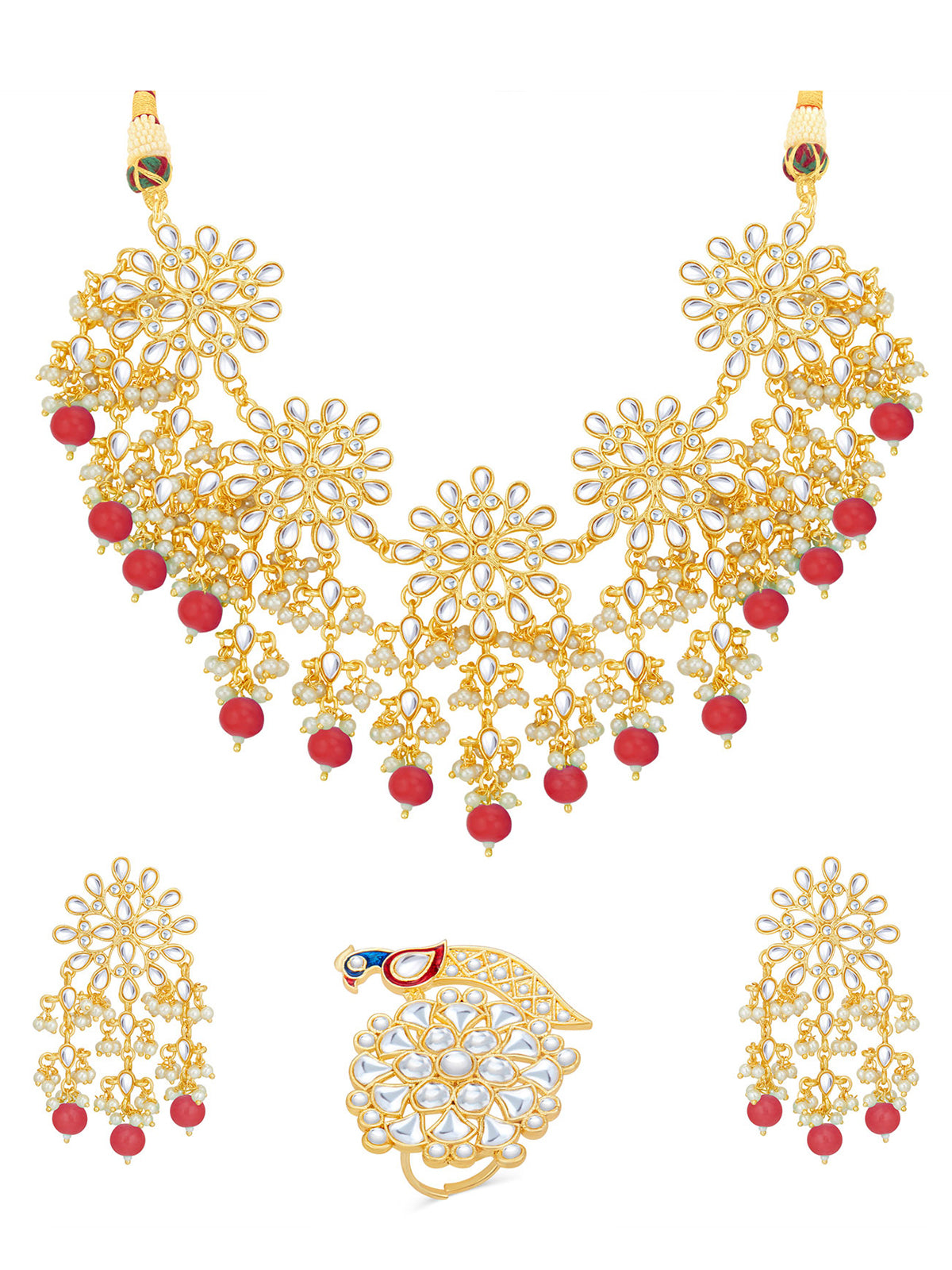 Sukkhi Classy Gold Plated Kundan & Pearl Choker Necklace Combo Set Worn By Karisma Kapoor CBMIX100639
